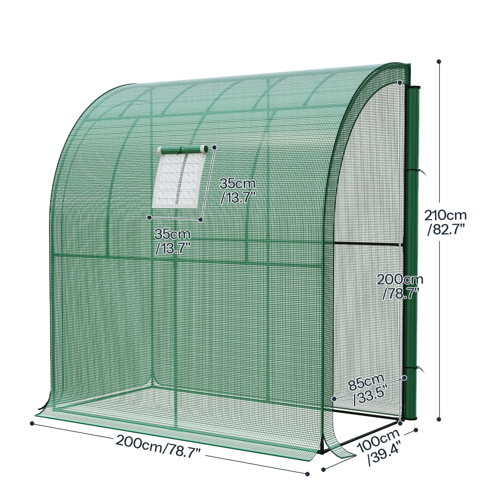 LARMNEE Wandseitiges Gewächshaus, Tomatengewächshaus mit 2 Rolltüren, 200 x 100 x 210 cm, PE Foliengewächshaus, Tomatenhaus für Blumen, Gemüse und Pflanzen, Balkon, Garten und Terrasse, Grün EGN72GH02