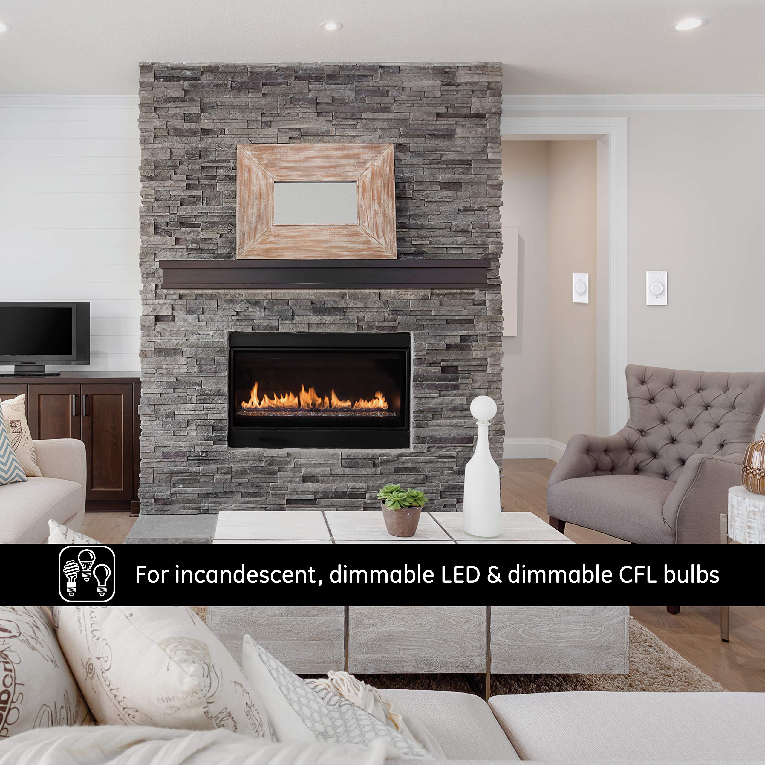 GE Single Pole Rotating Dimmer Switch, Rotate On/Off, Use with Dimmable ...