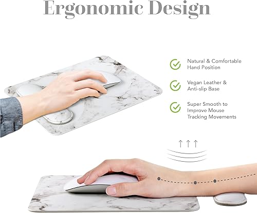 Miniatura 9 de HABITU Alfombrilla de mouse de cuero vegano color azul neblina con soporte magnético extraíble y base antideslizante, alfombrilla de mouse