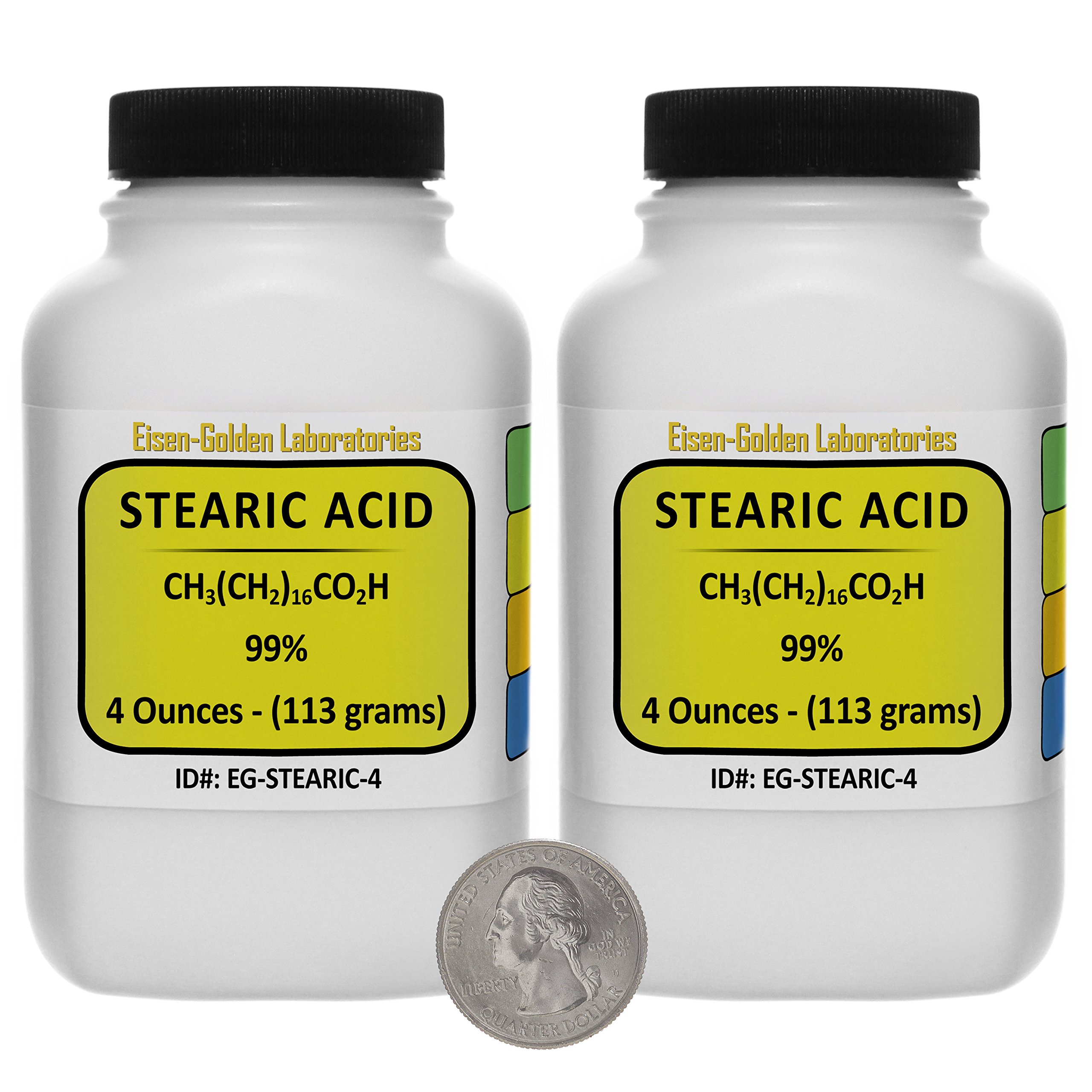 Stearic Acid [C18H36O2] 99% ACS Grade Flakes 8 Oz in Two Space-Saver Bottles