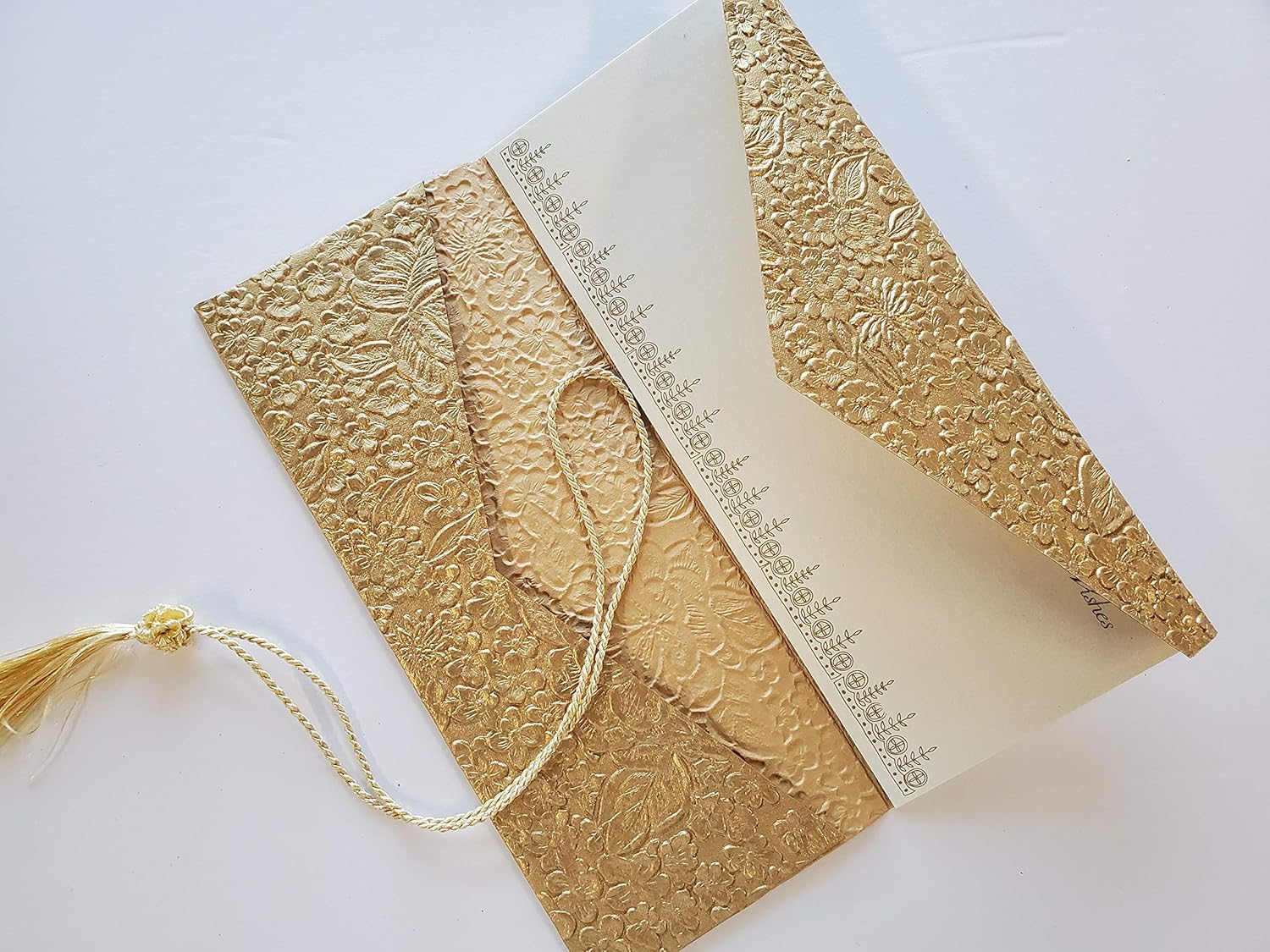 Money Folders (Premium) for Cash Gift, Wedding Gifts, Travel ticket Gifts, made from Gold Embossed Paper, Monetary Envelopes, Currency Envelopes - Set of 4