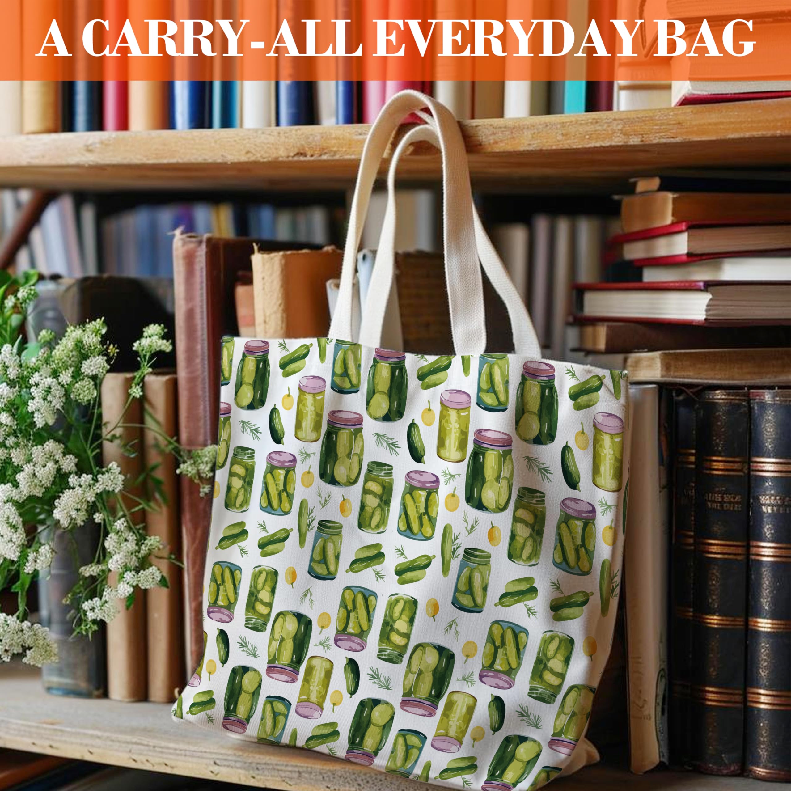 Levitatinyear Pickle Tote Bag for Women, Vintage Pickle Jar Farmers Market Totes, Pickled Food Enthusiasts Gifts for Pickle Lovers, Shoulder Bag -35 - Image 3