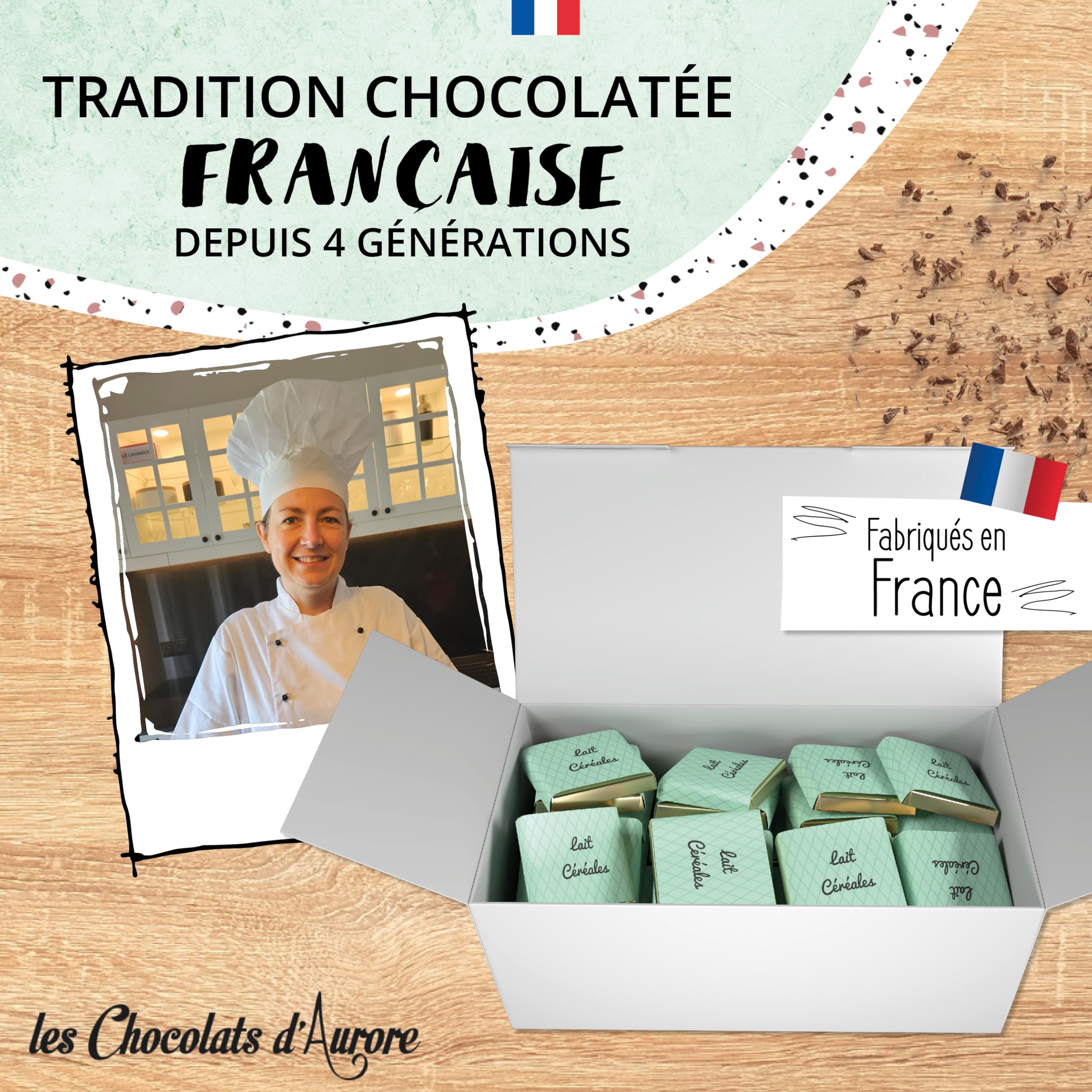 Coffret de Chocolats - Boîte de 70 Carrés de Chocolat Individuels au Lait et Céréales Croustillantes à Déguster ou Offrir - 100% Pur Beurre de Cacao - Fabriqué en France - 350 Gr
