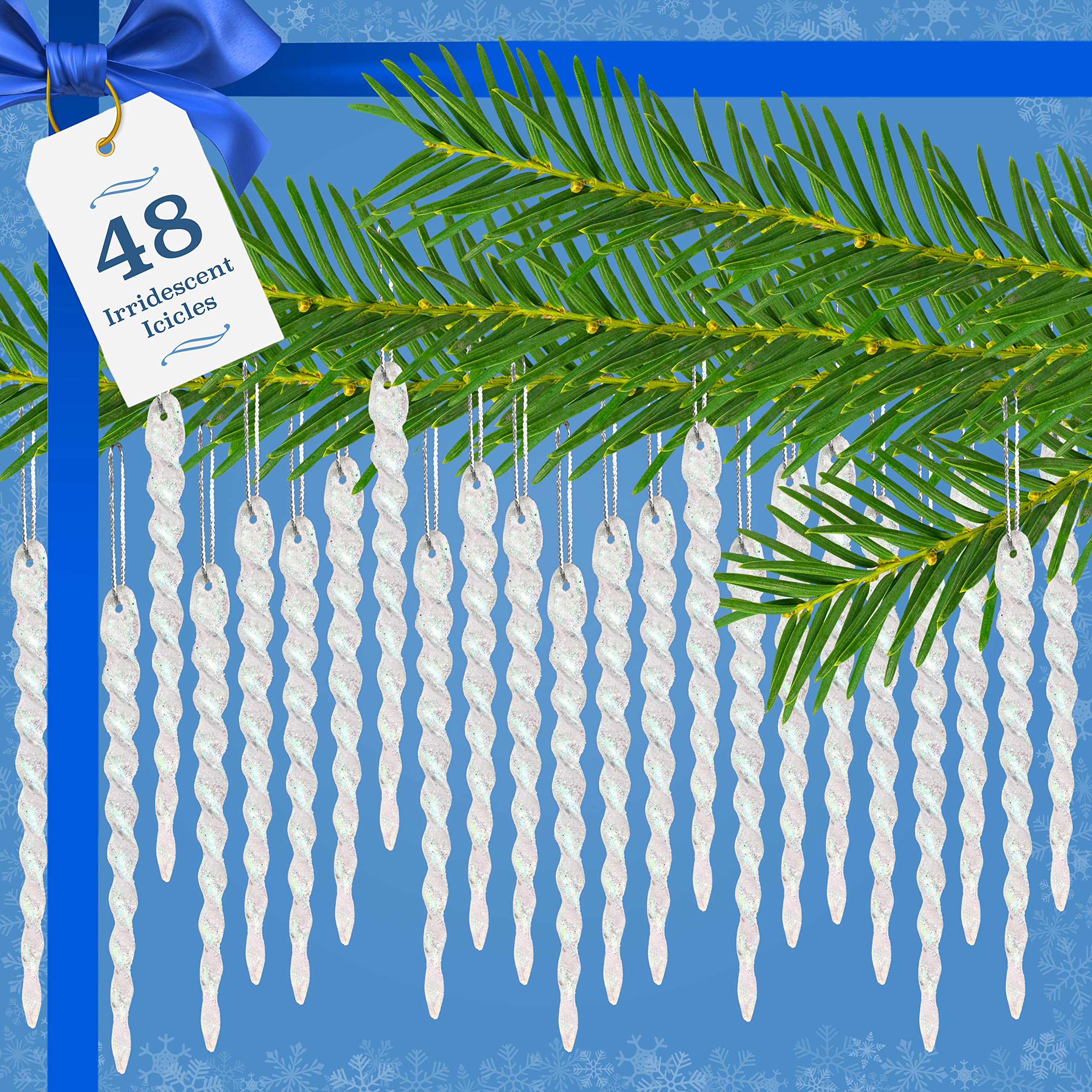 Klares, schillerndes Eiszapfen, bruchsicher, Christbaumschmuck Weihnachtsdekoration, 48 Stück, funkelnd, klar mit Glitzer, 12,7 cm Eiszapfen