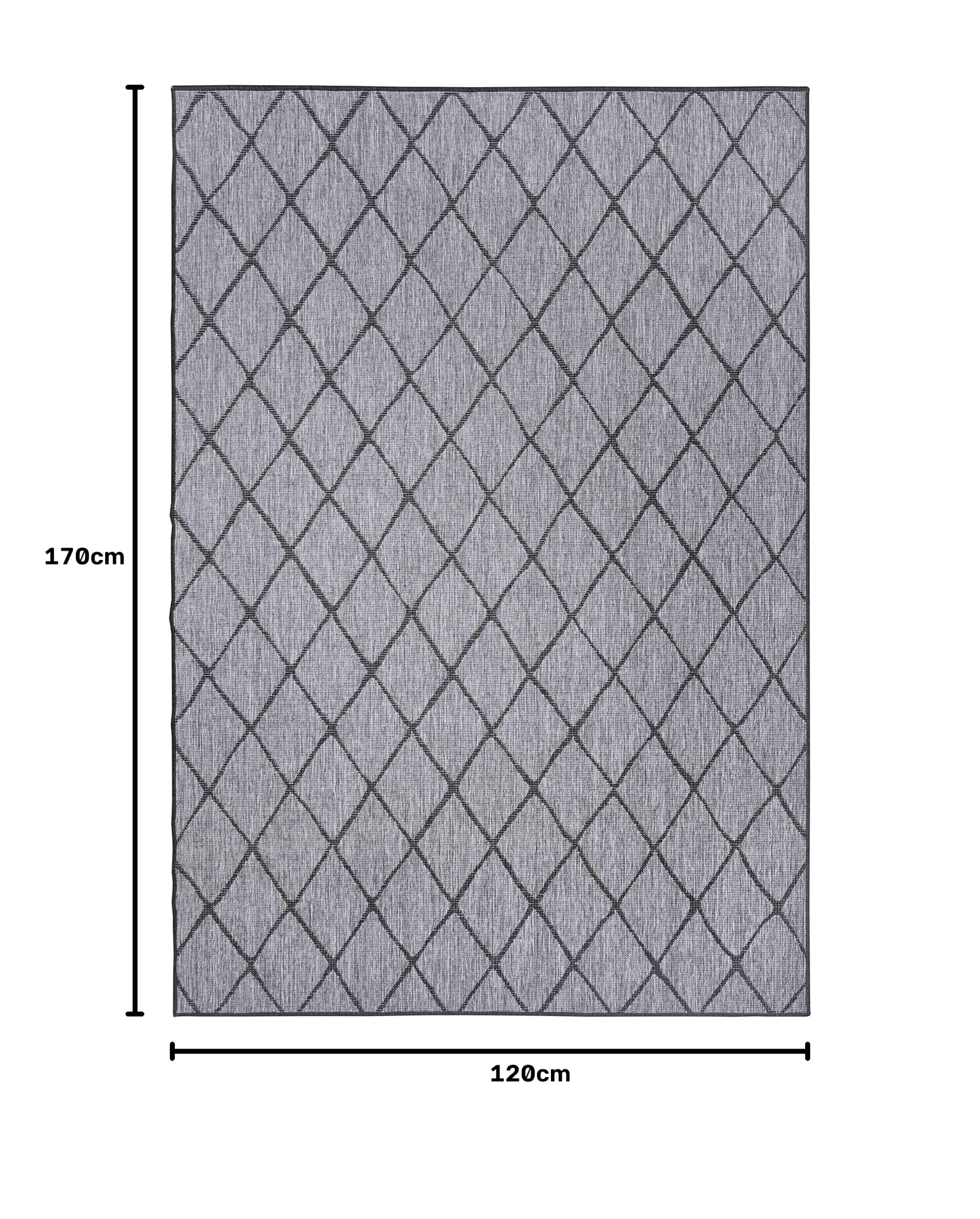 NORTHRUGS In- und Outdoor Teppich Malaga 120x170cm - Wendeteppich Wetterfest Modernes Geometrisches Muster für Balkon Terrasse Garten Wintergarten Küche Wohnzimmerteppich Wasserfest in Night Silver