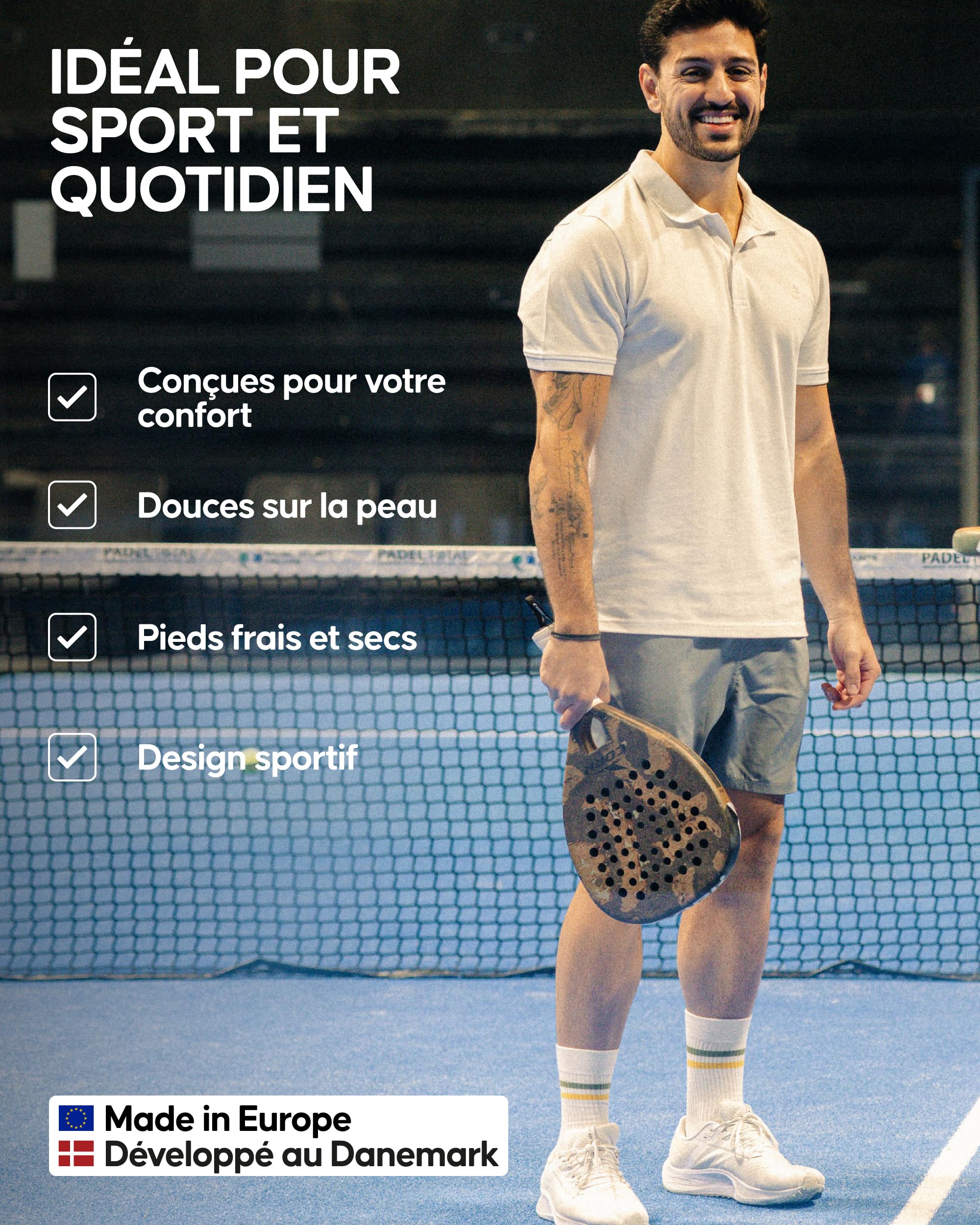 DANISH ENDURANCE Chaussettes de Tennis, Chaussettes de Sport Rayées en Coton, Rembourrées pour la Salle de Sport, pour Hommes et Femmes, Lot de 3 ou 6