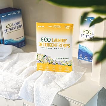 Eco-Friendly Laundry Detergent Sheets - Biodegradable, Hypoallergenic, Zero Waste, Plastic-Free Eco-Strips - No Enzymes, Plant-Based Formula (60 washes, Sweet Botanical)
