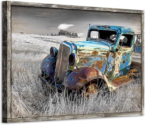 Miniatura 16 de ARTISTIC PATH Lienzo decorativo para pared de auto oxidado: cuadros de camiones viejos impresos en lienzo para dormitorios (24 pulgadas de ancho x