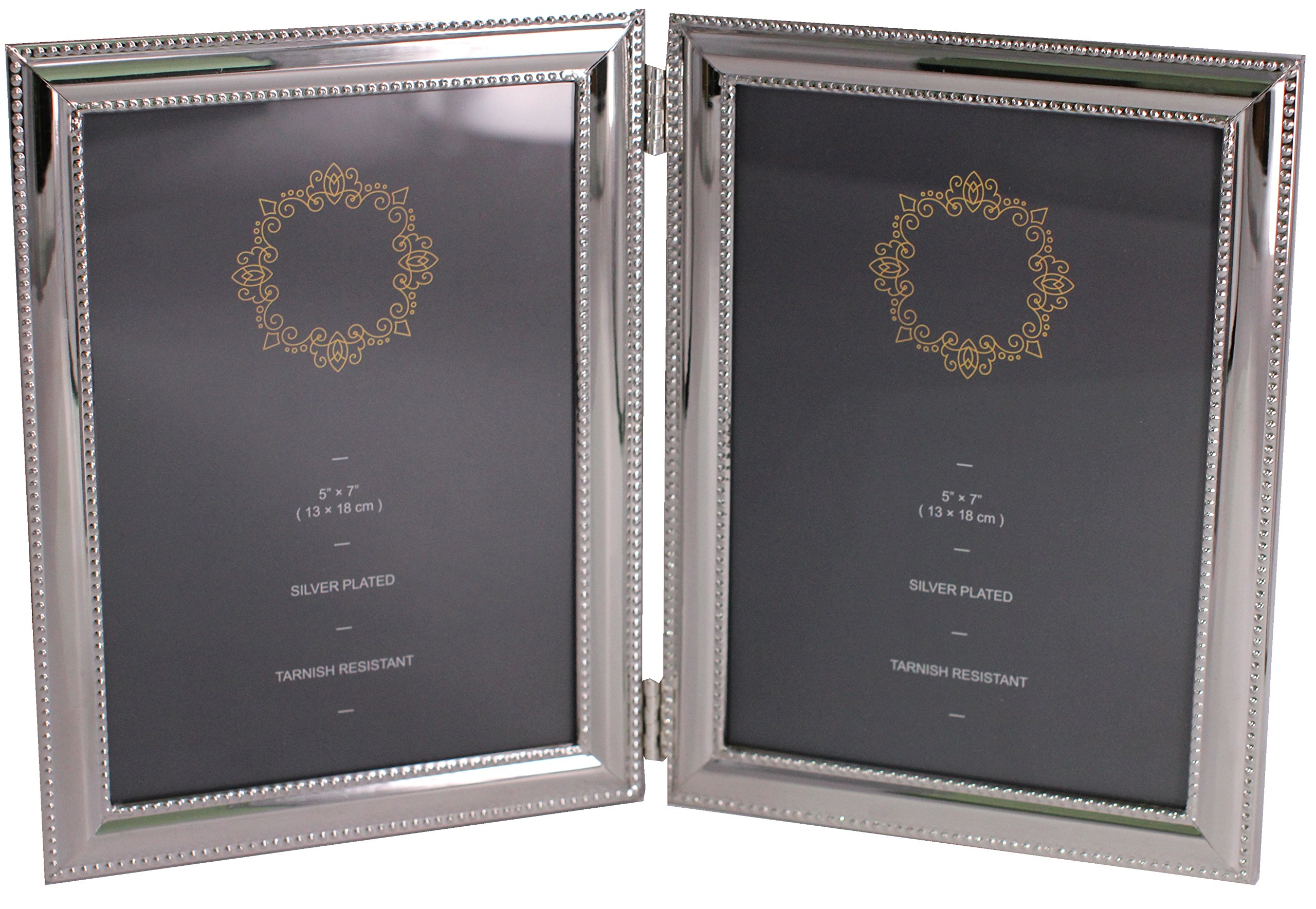LEADEXBead Border Double Sides Picture Frames,Folding Photo Frame,Home Office Décor Or Gift Item (Silver, Vertical Double 5 by 7)