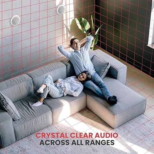 Miniatura 4 de Pyle 6.5" 4 Bluetooth Montaje empotrado en la pared en el techo Sistema de altavoces de 2 vías Conexiones rápidas Parrilla redondacuadrada