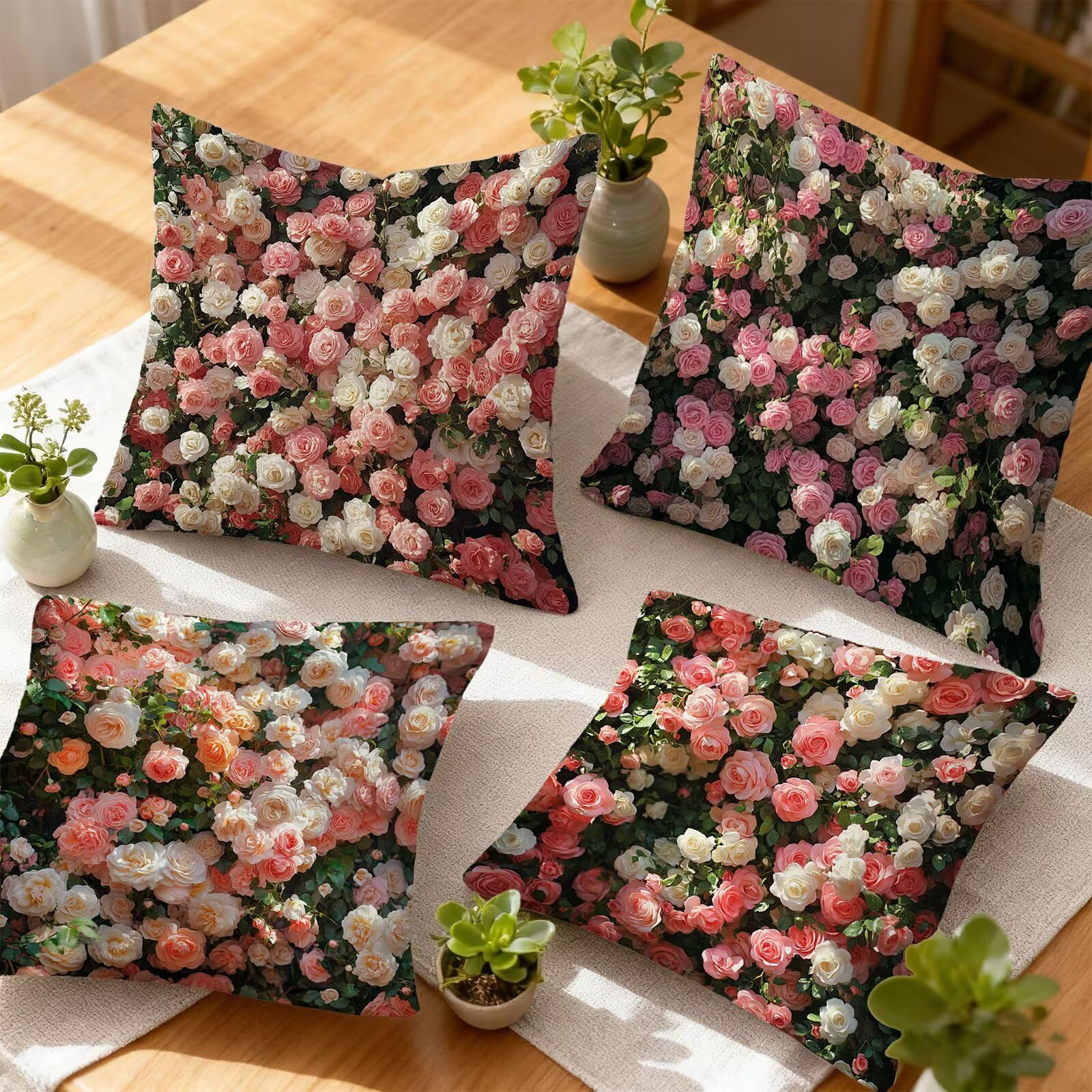 Rose Housse Coussin 60x60 Fleur Taie Oreiller 60x60 Lot de 4 Super Doux Protege Oreiller 60 x 60 Decoration Automne Taie D'oreiller Carrées Coussin Canape, pour Maison Chambre Canapé Chaise E - 530
