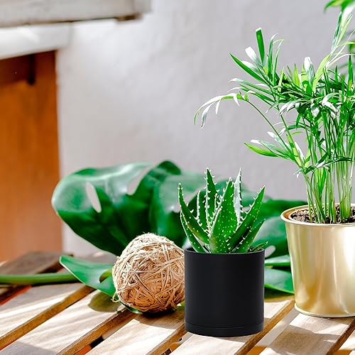 Miniatura 44 de D'vine Dev Paquete de 4 macetas de plástico modernas de 4 pulgadas, pequeñas macetas de jardín para plantas con agujeros de drenaje y platillos