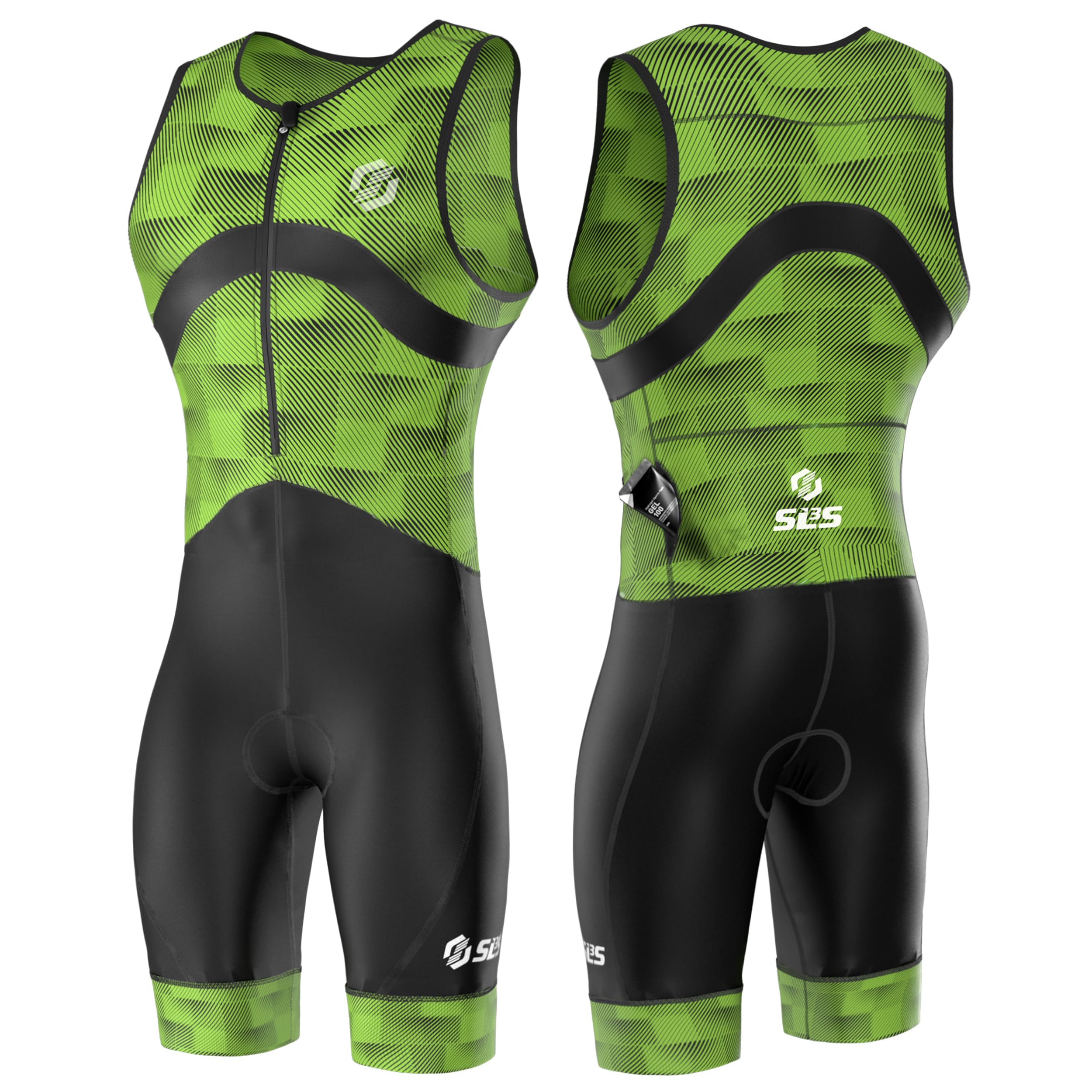 SLS3 Triathlon Suit Mens - Premium Pro Trisuit for Men - Lightweight Quick-Dry Sleeveless Tri Suit with Large Back Pocket for Swim Bike Run (Green Fractal, Medium)