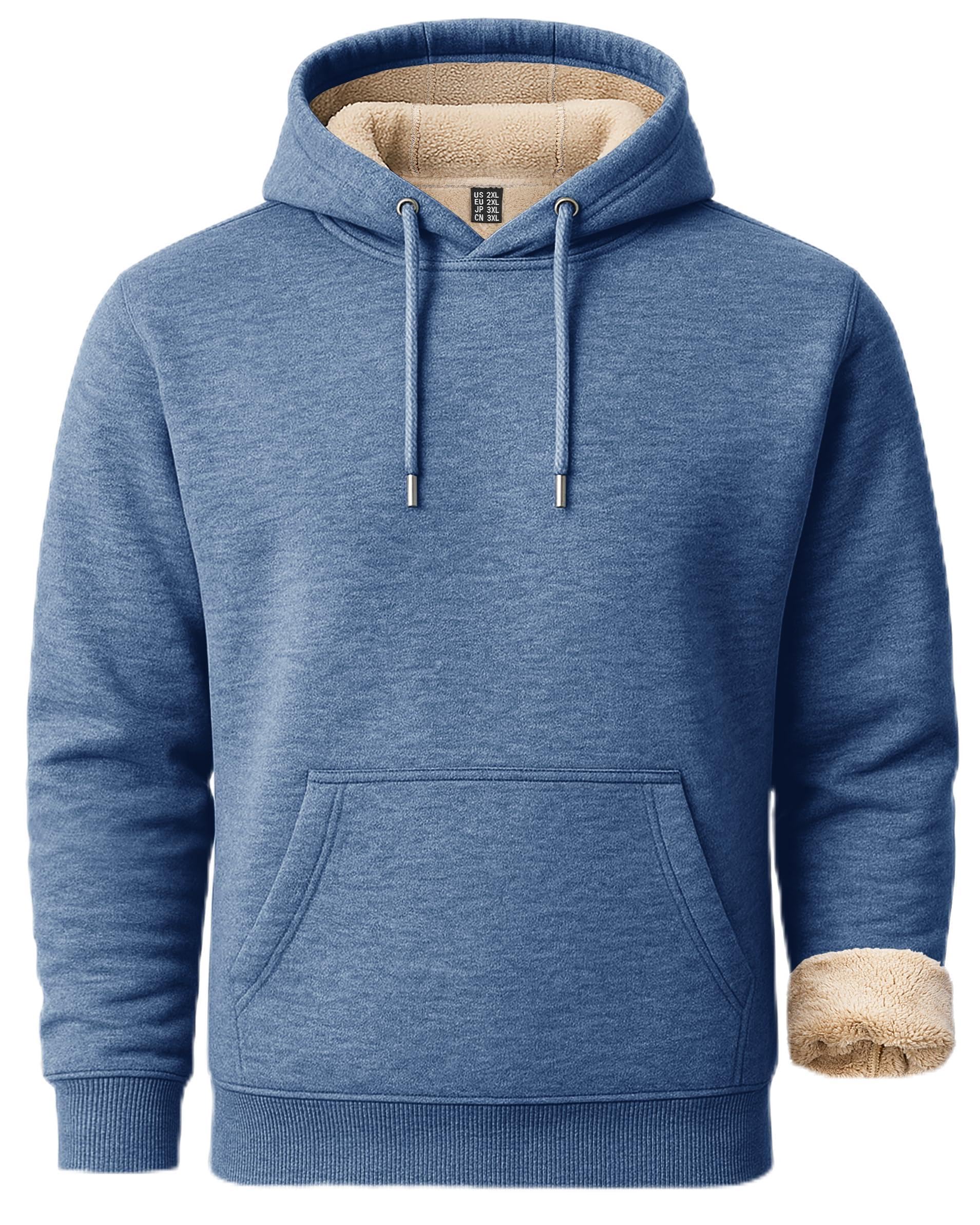 Boladeci Mens Sherpa Lined Hoodie Sweatshirts Heavy Weight Cotton Winter Cold Weather Warm Fleece Thick Hooded Pullover