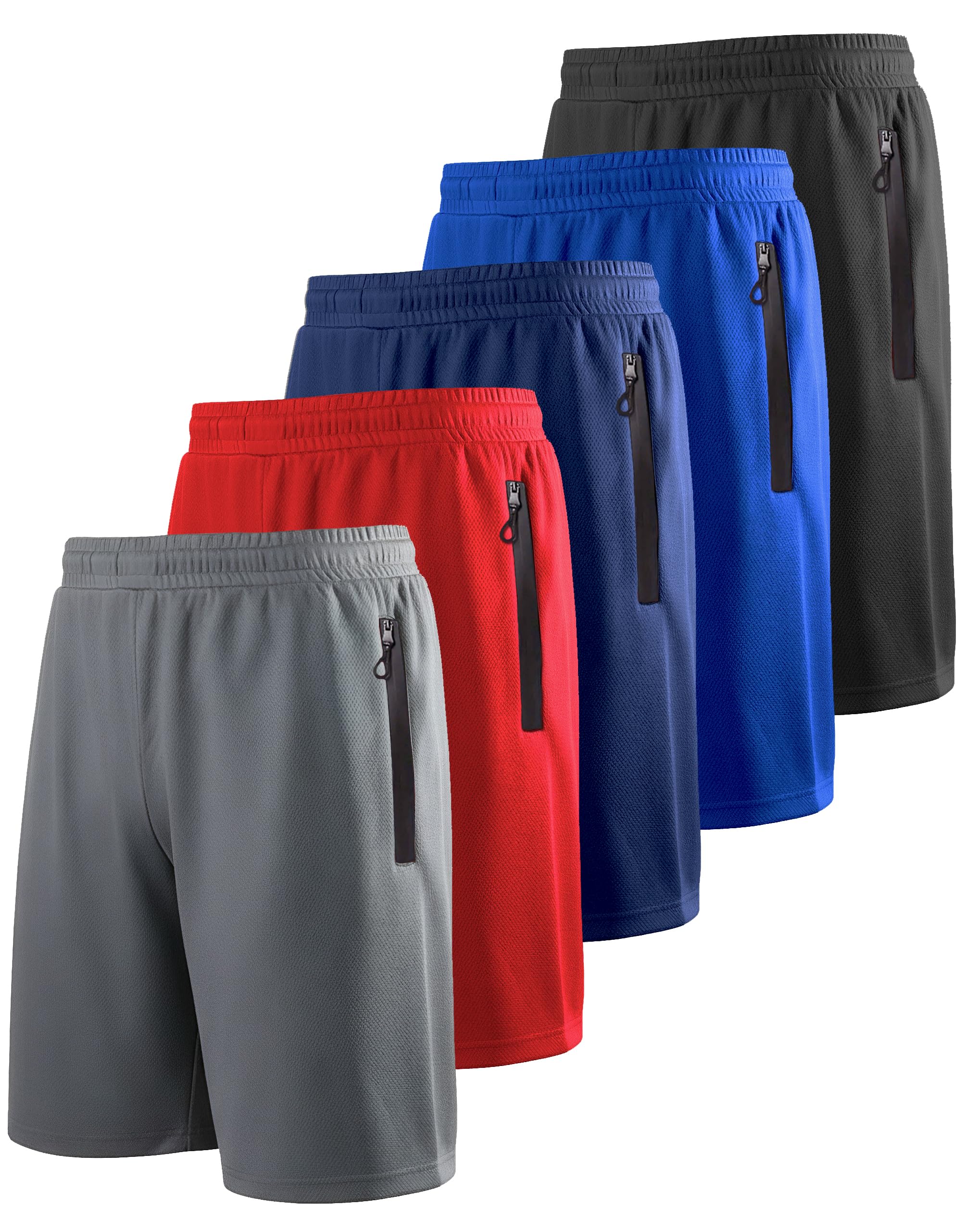 RPOVIG Mens Workout Shorts Sets 5 Pack with Zippered Pockets Basketball Gym Activewear Athletic Mesh Shorts