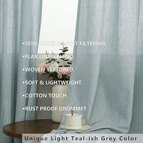 Miniatura 3 de Cortinas cortas para ventanas pequeñas, con ojales, semiopacas, de algodón, texturizadas, de lino, medias cortinas para ventanas y dormitorios,