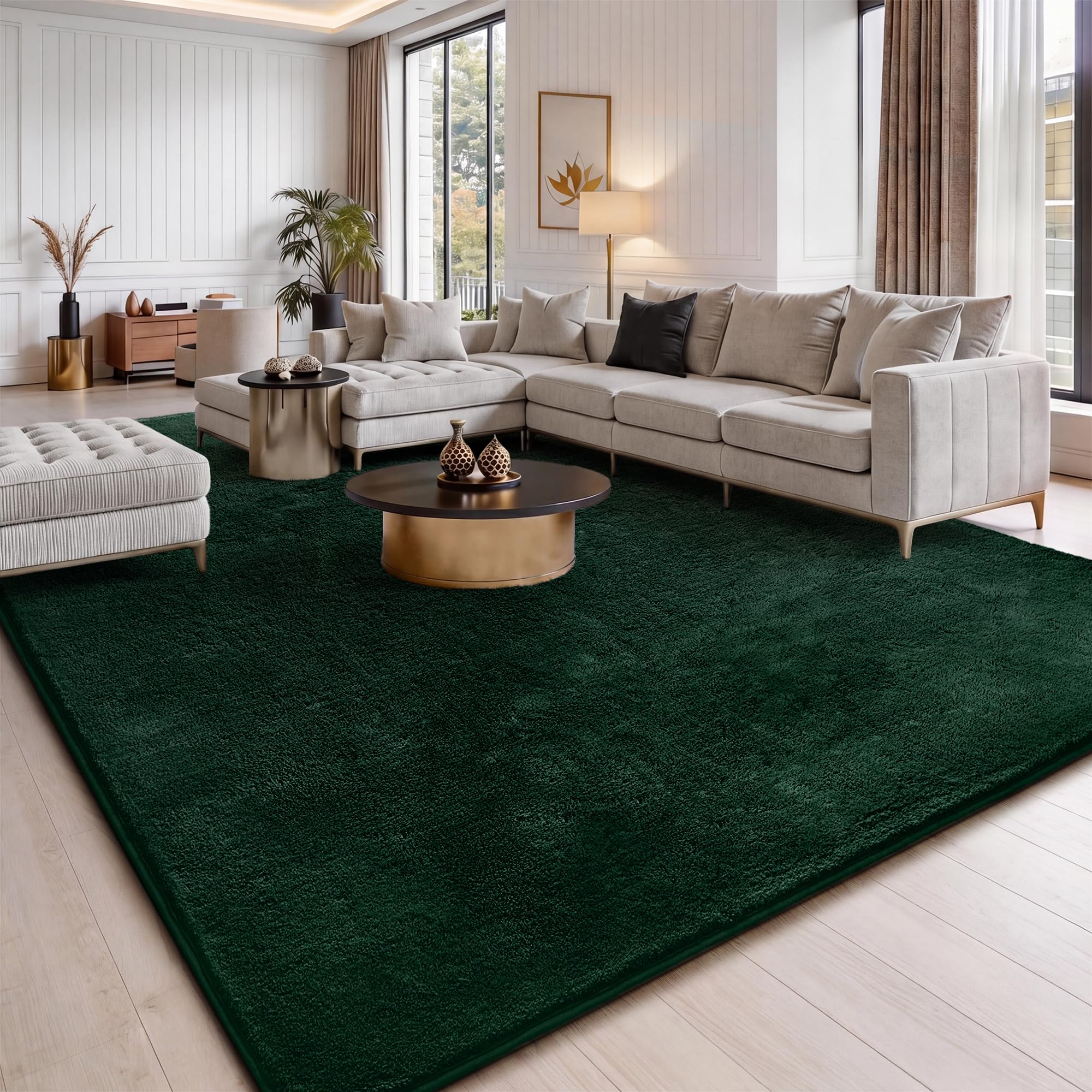 Jungsang Fluffy Rugs Living Room, 160x230cm Soft Shaggy Carpet Rugs for Bedroom, Machine Washable Anti Slip, Non Shedding Modern Indoor for Dorm Teens Room Decor, Dark Green — image 1