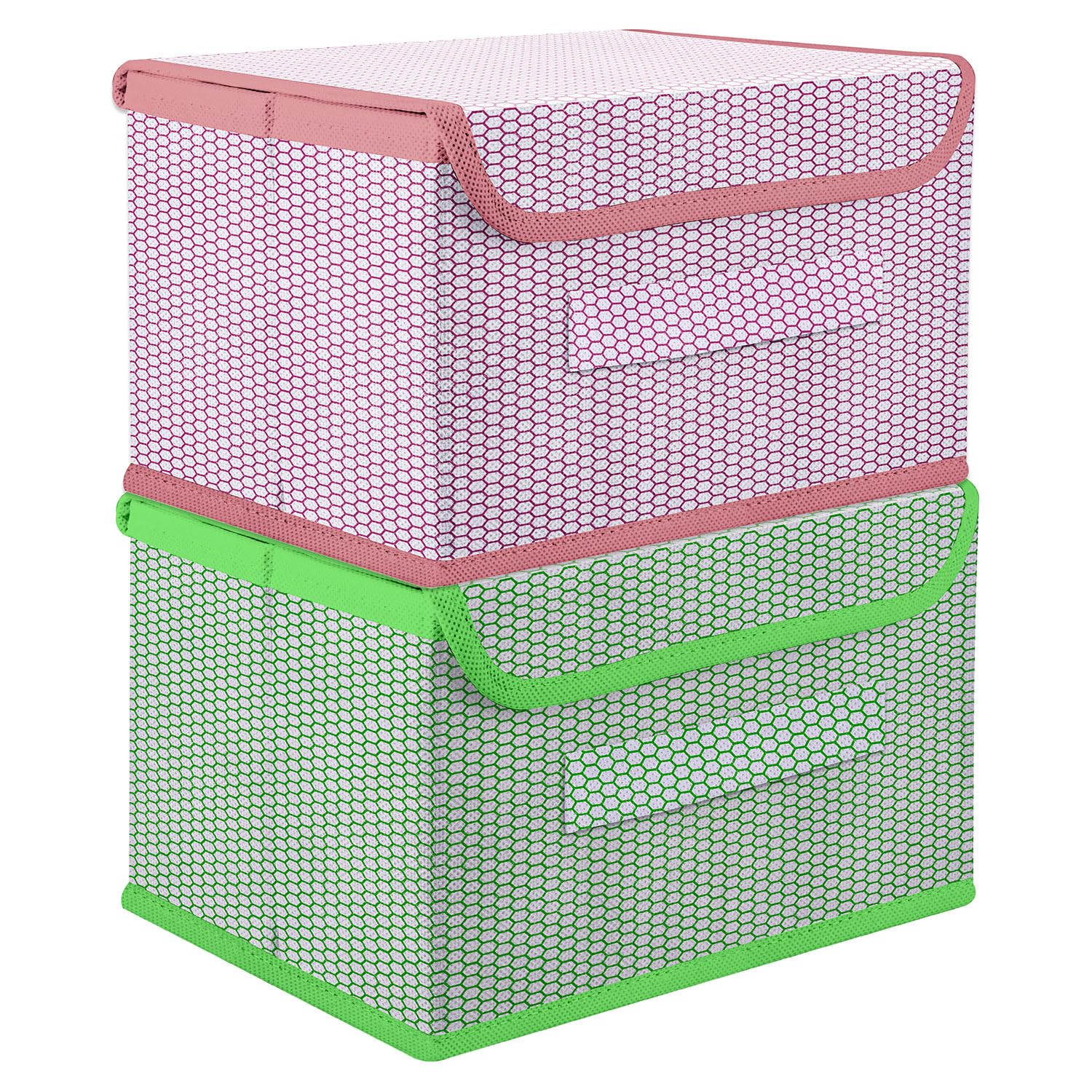Kuber Industries Drawer Storage Box | Foldable Dhakkan Storage Box | Non-Woven Clothes Organizer For Toys | Storage Box with Handle | Medium | Pack of 2 | Green & Pink (B0CDH627W8) Amazon Price History, Amazon Price Tracker