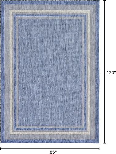 Vista 92 de Unique Loom - Colección Outdoor Border - Tapete para exteriores de borde suave - 5 pies 3 pulgadas x 8 pies, rectangular, azul/marfil azu/marfil