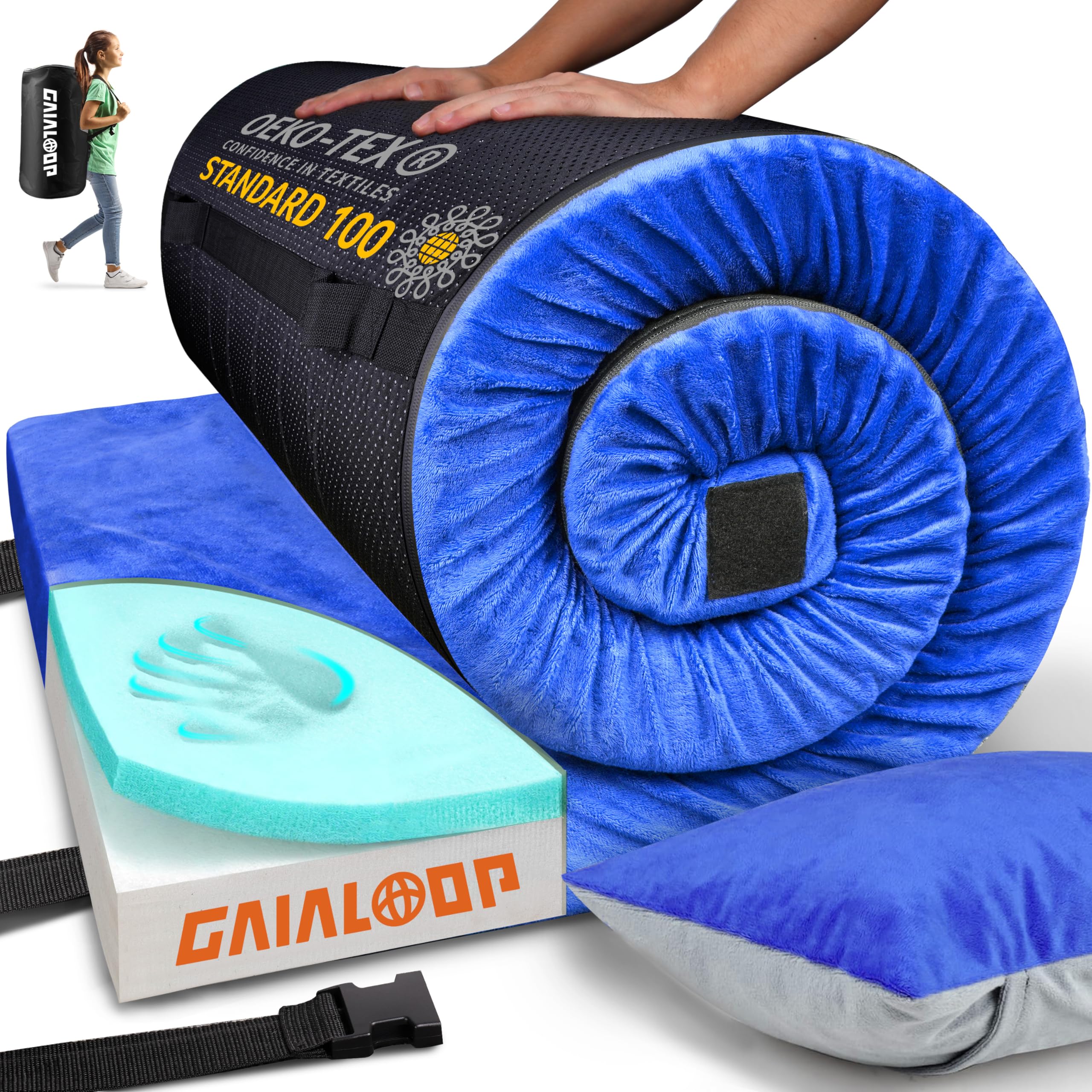 Memory Foam Sleeping Pad Blue Cot