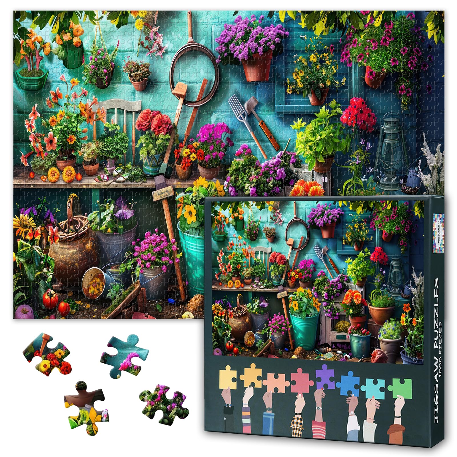 1000 Piece Jigsaw Puzzle for Adults Vibrant Summer Garden Shed Overflowing with Colorful Flowers Jigsaw Puzzles Cottage Garden Paper Puzzles 50.5x70.5cm