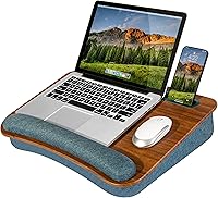 LapGear Portable Laptop Lap Desk with Cushion, Wrist Rest, Phone Slot & Anti-Slip - Fits 17.3" Laptops, Espresso Woodgrain