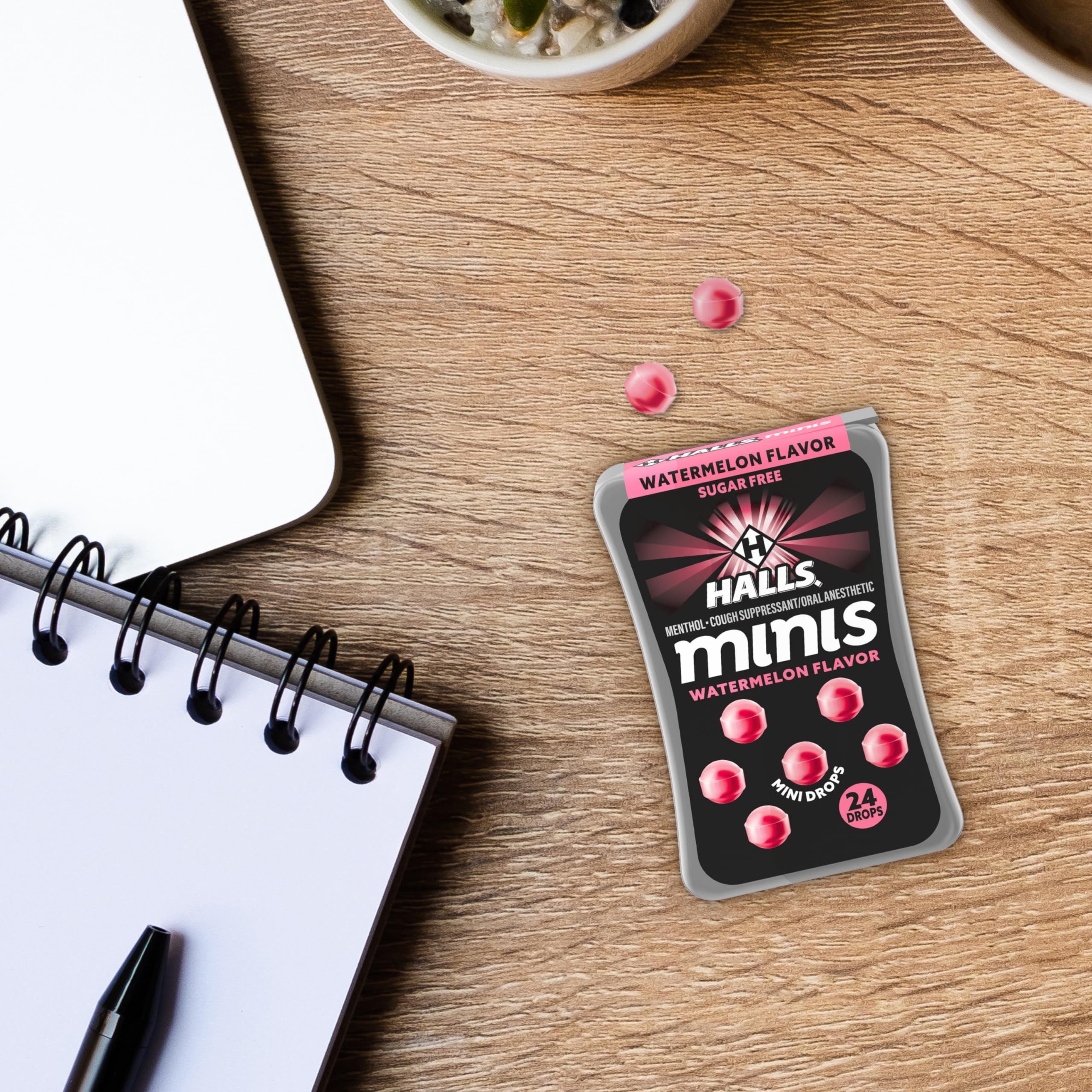 Halls Minis Watermelon Flavor Sugar Free Cough Drops, 48 Drops