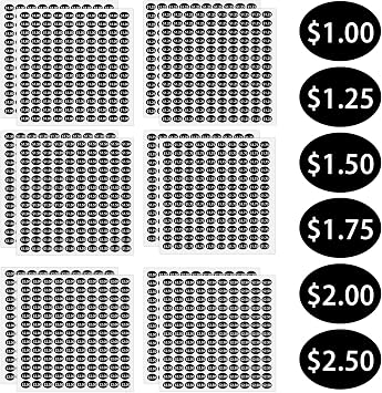 1440 Pcs Yard Sale Stickers - Snack Vending Machine Labels, 6 Price Stickers $1.00, $1.25, $1.50, $1.75, $2.00, $2.50