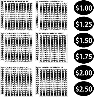 1440 Pcs Yard Sale Stickers - Snack Vending Machine Labels, 6 Price Stickers: $1.00, $1.25, $1.50, $1.75, $2.00, $2.50