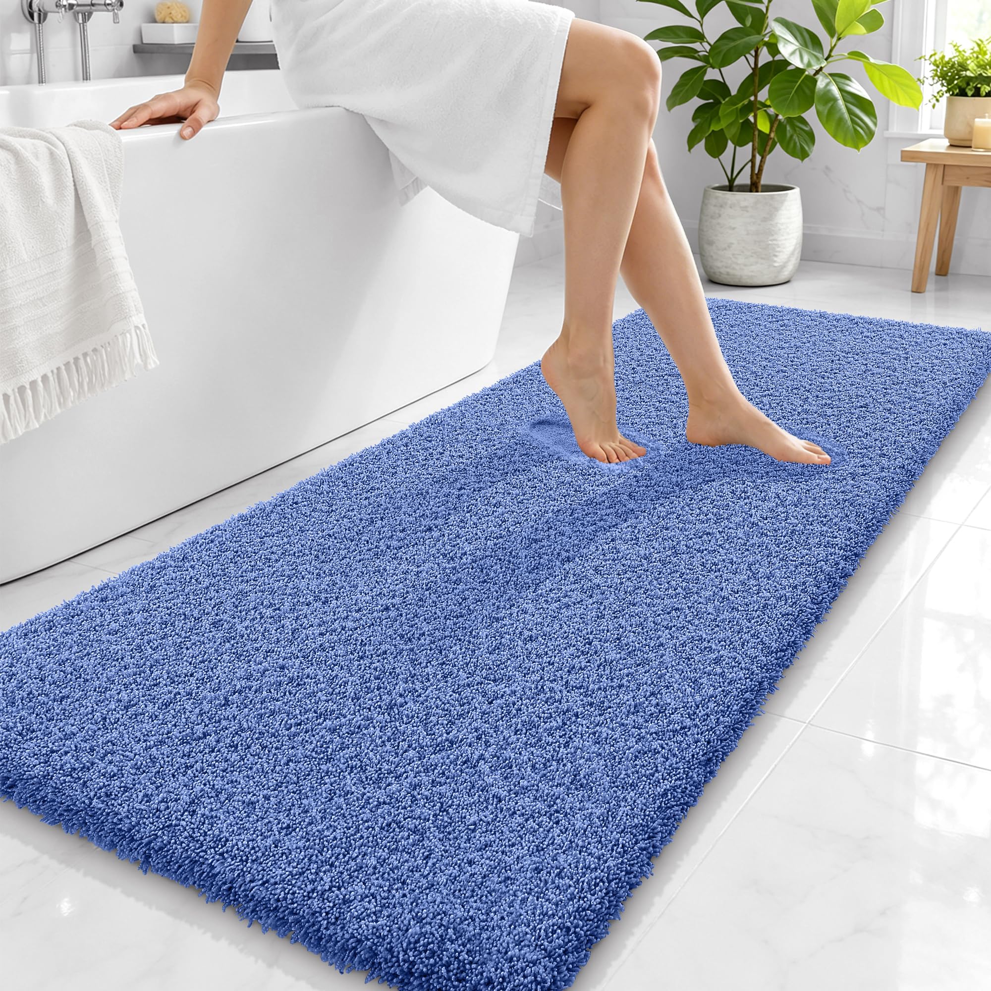 OLANLY Microfiber Bathroom Runner Rug 59x24, Soft Bath Mat, Cornflower Blue