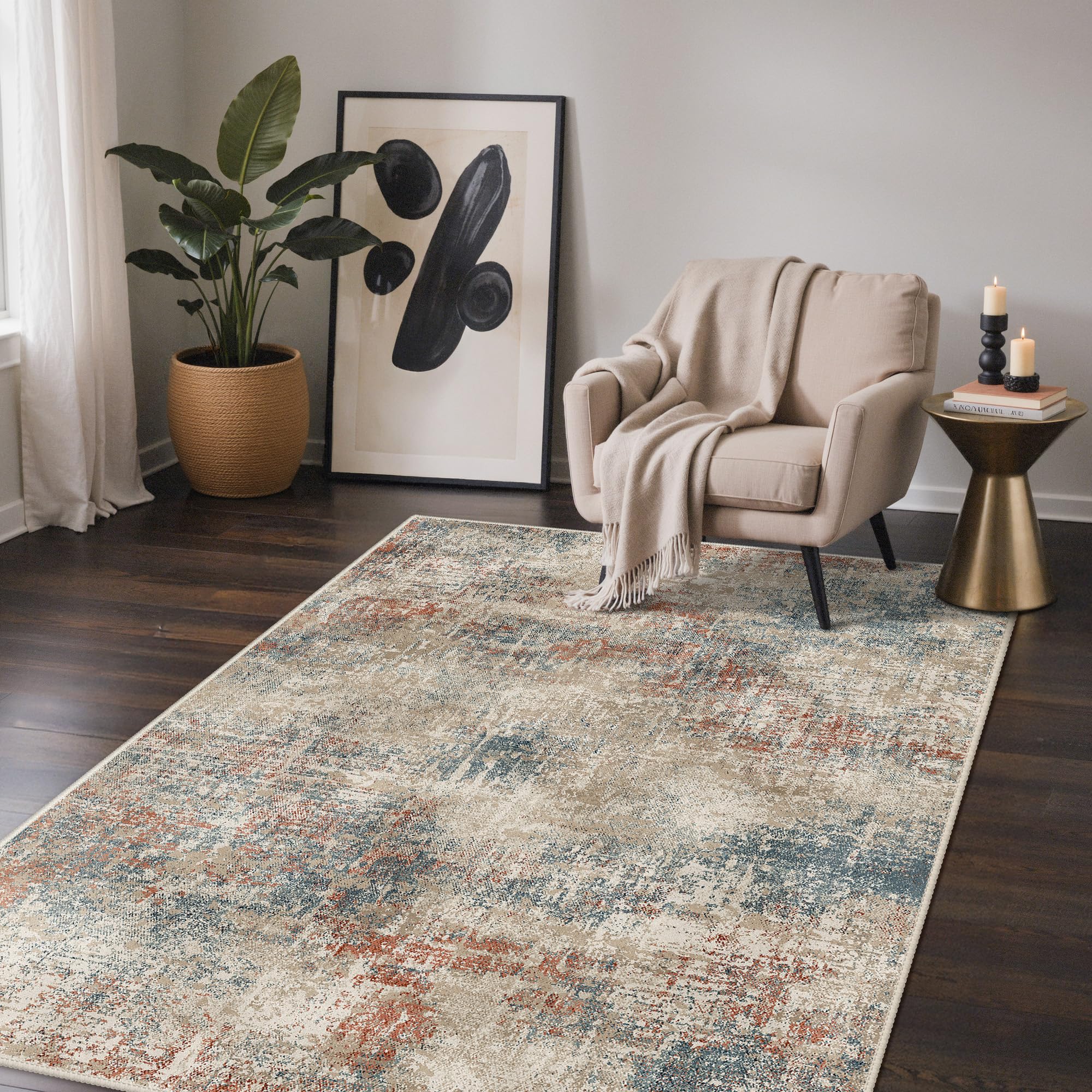 GENIMO Rug Living Room 120x170cm, Modern Abstract Area Rugs Washable, Non-Slip Floor Carpet Minimalist, Low Pile, Non-Shedding, Dining Room, Office, Bedroom, Kitchen, Lounge, Indoor — image 1