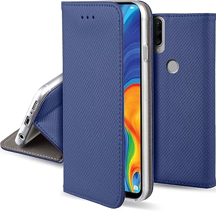 Moozy Funda para Huawei P30 Lite, Azul Oscura - Flip Cover Smart magn?tica con Stand Plegable y Soporte de Silicona