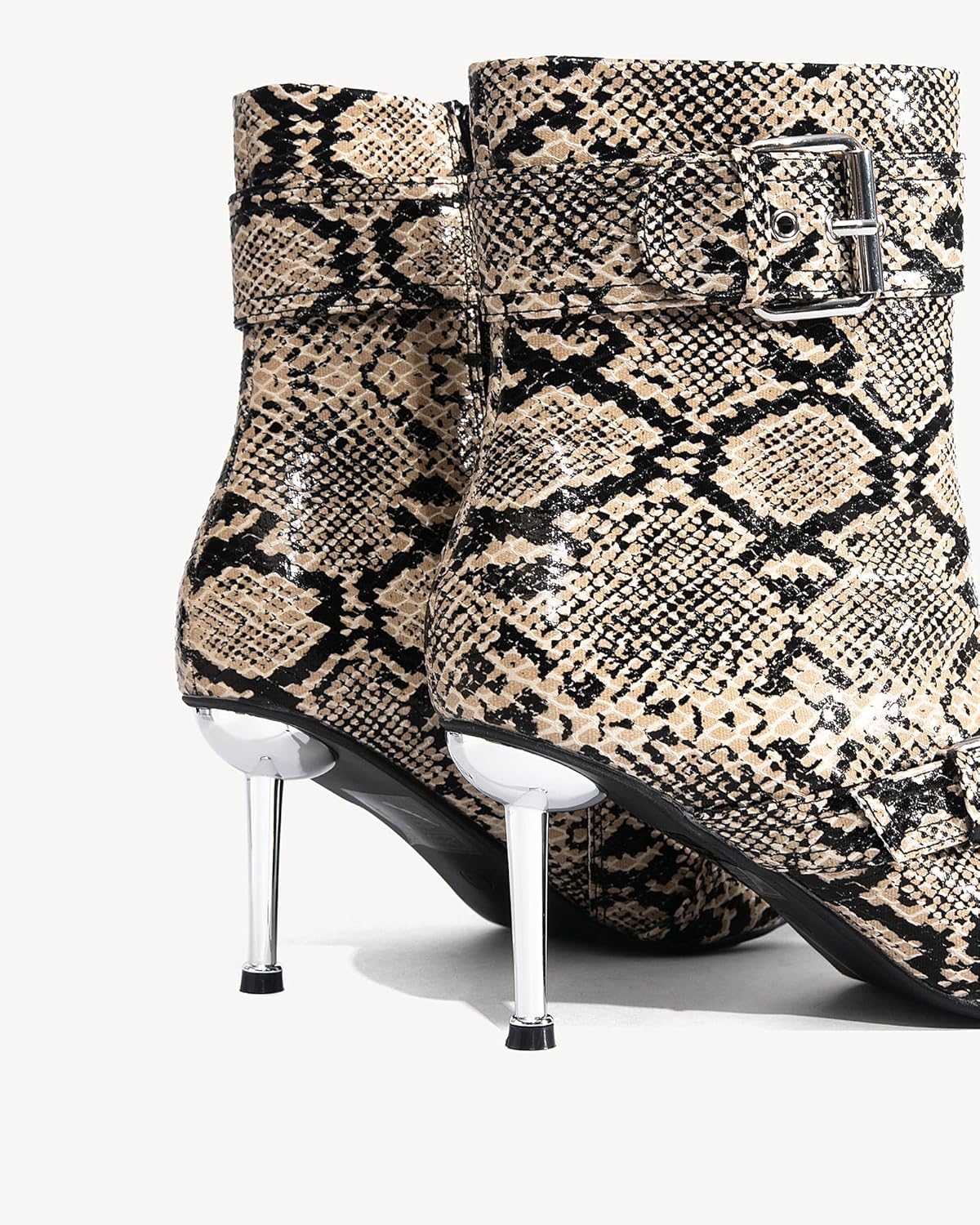 NEWBELLA Women's Faux Leather Ankle Boots - Fashion Stiletto Heel Short Boots with Metal Buckle Decoration, Edgy Chic Booties for Night Out & Parties - Image 6