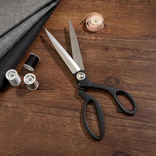 Miniatura 4 de Tijeras de sastre afiladas negras de 10.5 pulgadas, tijeras de tela resistente, cuero y ropa, tijeras de coser profesionales de acero inoxidable