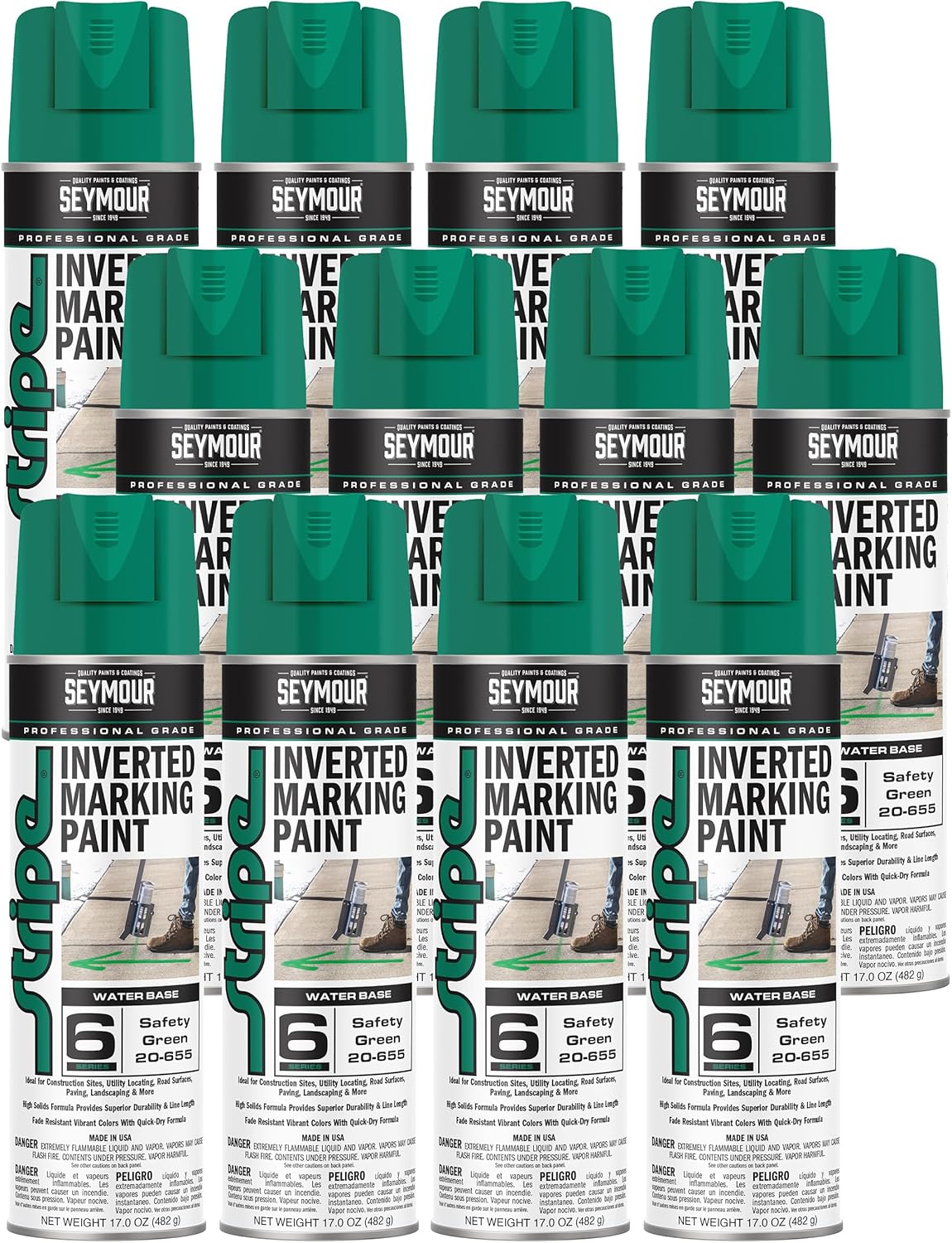Seymour 12-Pack of 20 Oz Of Sycamore 20-653 Precaution Blue Stripe Water-Based Inverted Marker Spray Paint