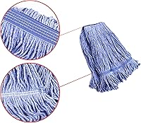 Vista 5 de Cabezales de repuesto para trapeador de cuerda de algodón azul de grado comercial, extremo con bucle, limpieza industrial húmeda, repuestos