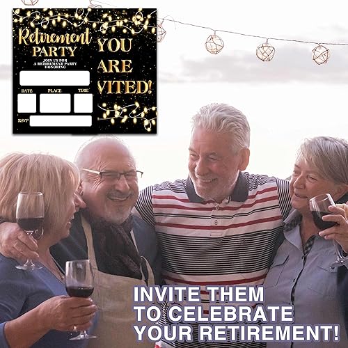 Miniatura 5 de Disfuco Invitaciones de fiesta de jubilación tarjetas de invitación de jubilación negras y doradas para hombres mujeres enfermeras profesores