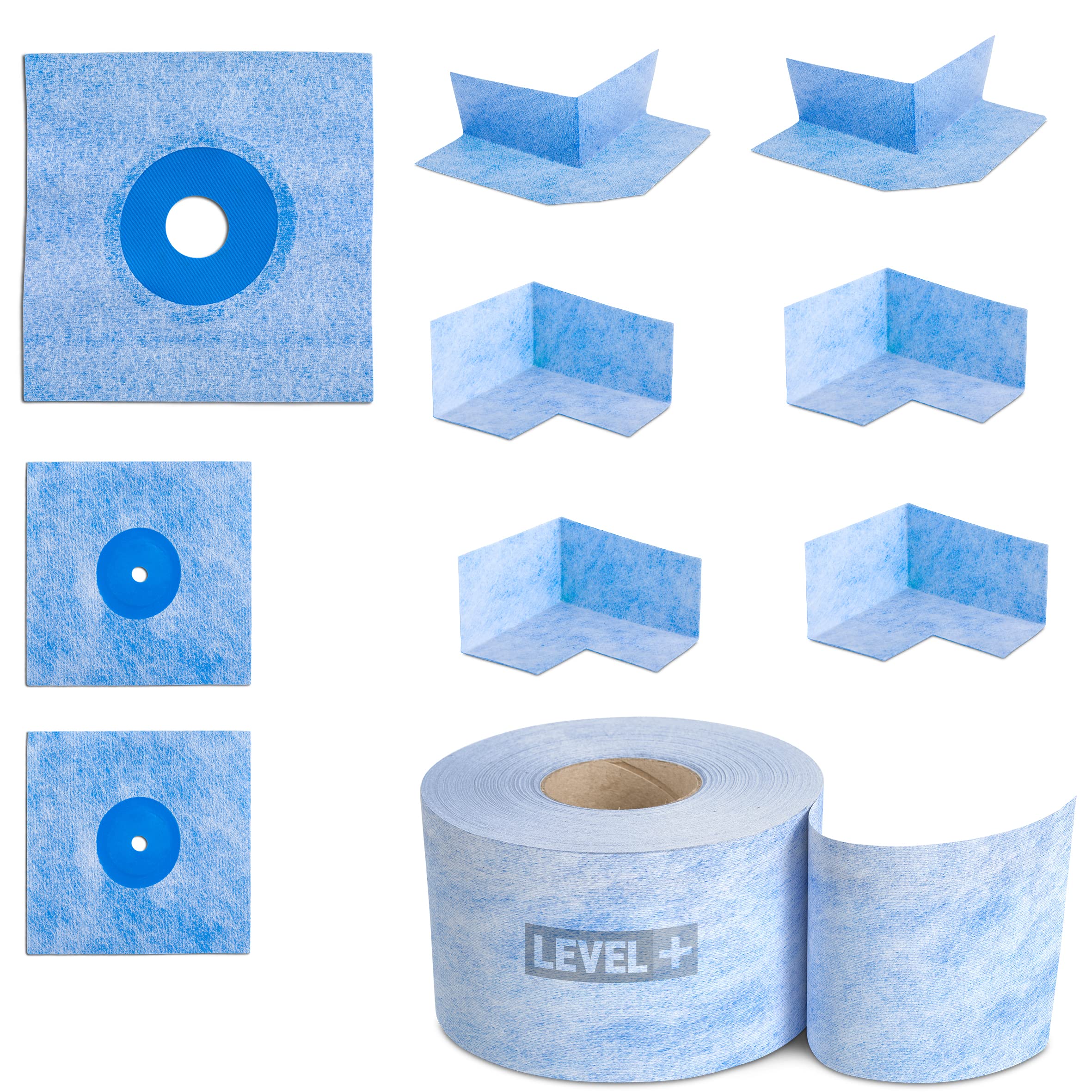 LEVEL+ Juego de cinta de sellado, esquinas de densidad, manguitos de sellado, vlies, resistente a las heladas, impermeabilización interior exterior, ducha de baño, balcones B3