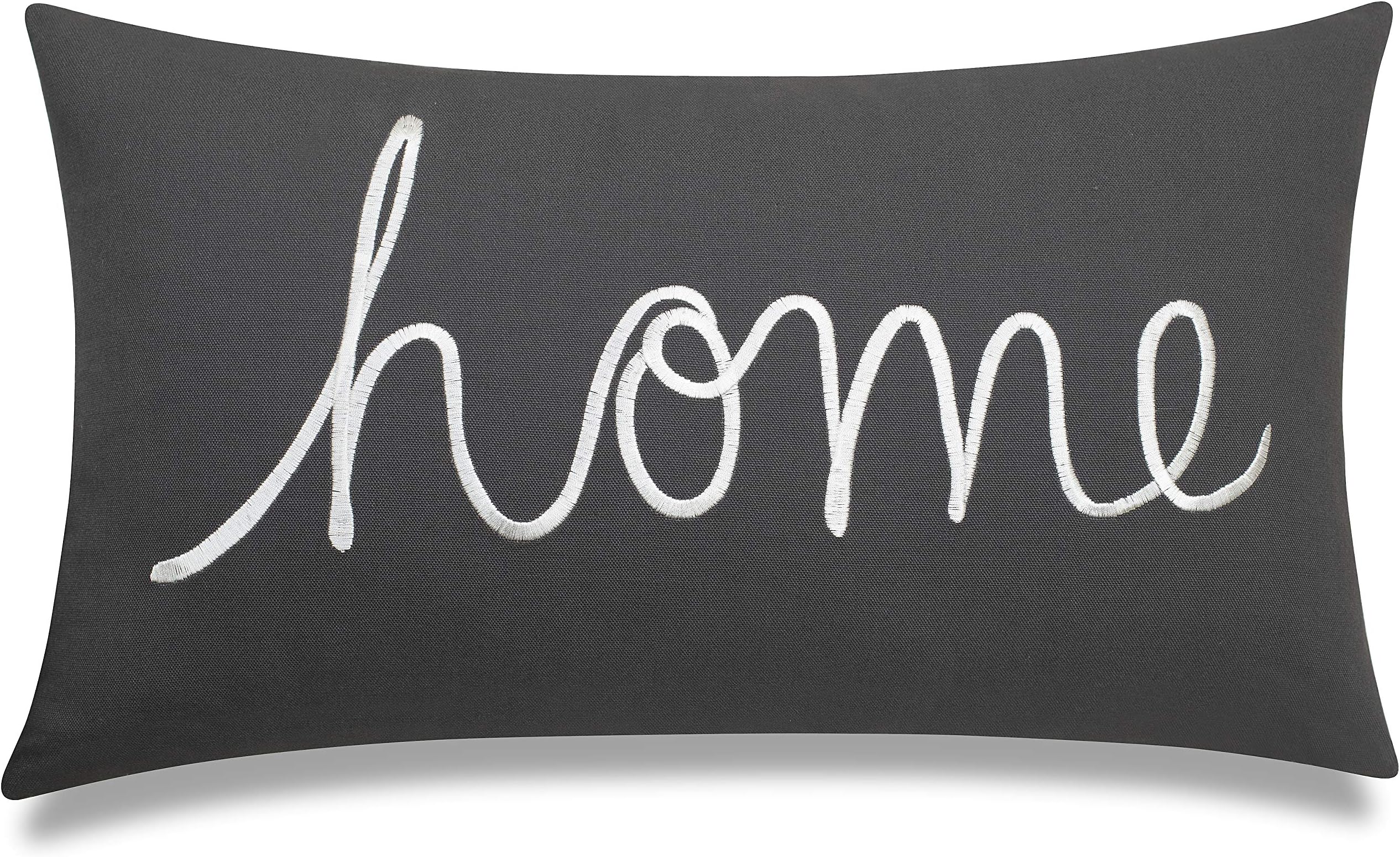 DecorHouzz Home Sentiment Pillow Cover Embroidered Pillow Cases Throw Pillow Decorative Pillow Wedding Birthday Anniversary Gift 14x24 (Grey) by EURASIA DECOR