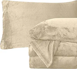 Elegant Comfort Luxuriously Soft 4-Piece Velvet Plush Flannel Sheet Set - Premium Quality - Cozy Warm, Anti-Static, Non Pilling Fuzzy Velvet Flannel Fleece Deep Pocket Sheet Set - Twin, Cream