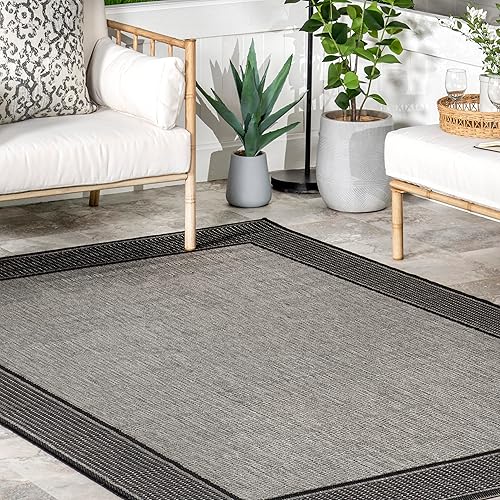 Miniatura 8 de Alfombra para exteriores con borde gris nuLOOM Polipropileno gris