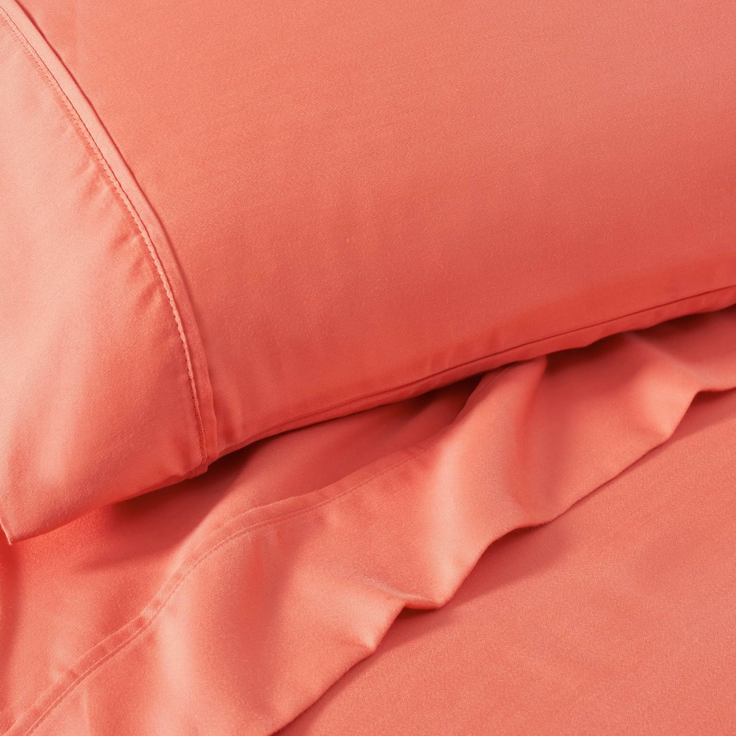 Superior 1200 Thread Count Cotton Blend Sheet Set, Deep Pocket Sheets, 1 Elastic Deep Pocket Fitted Sheet, 1 Flat Sheet, 2 Pillowcases, Cotton Rich Soft Daily Bedding, Sateen Weave, King, Coral - Image 6