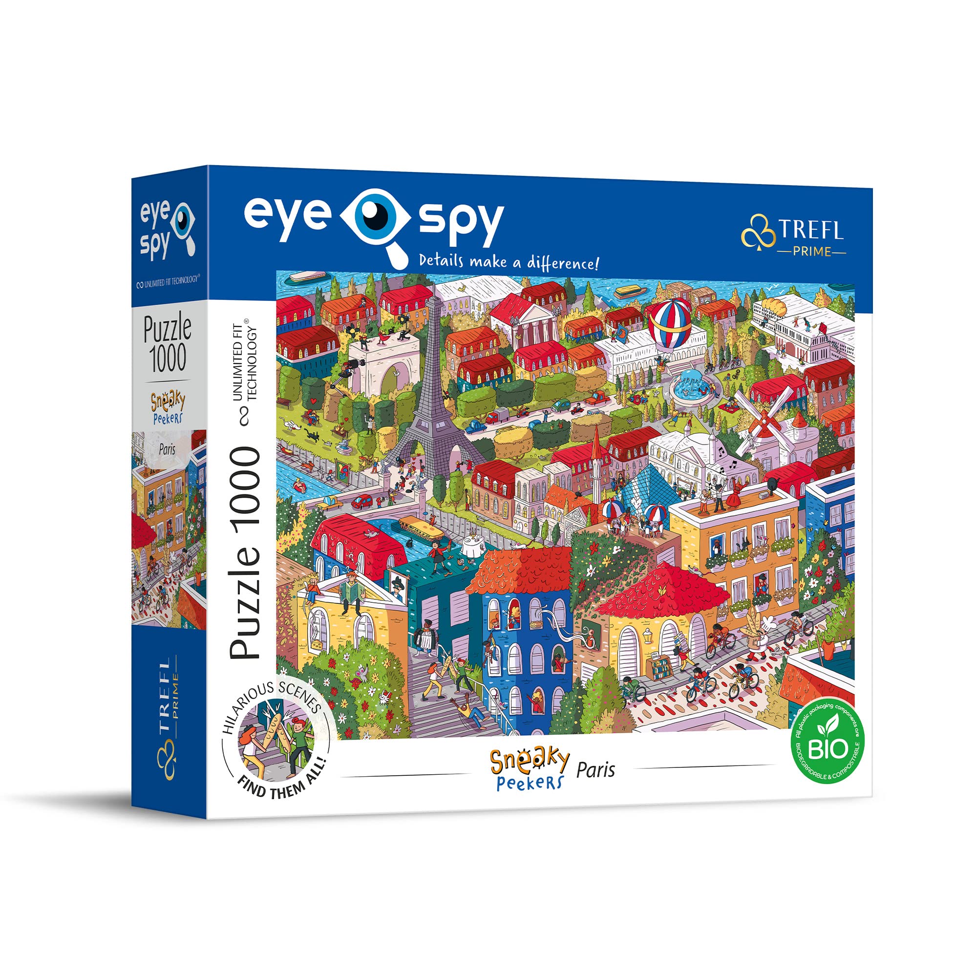 Trefl EYE-SPY Paris France Sneaky Peekers - 1000 Piece Jigsaw Puzzles for Adults & Kids Aged 12+ - UFT Connectable Puzzle - Find The Hilarious Scenes