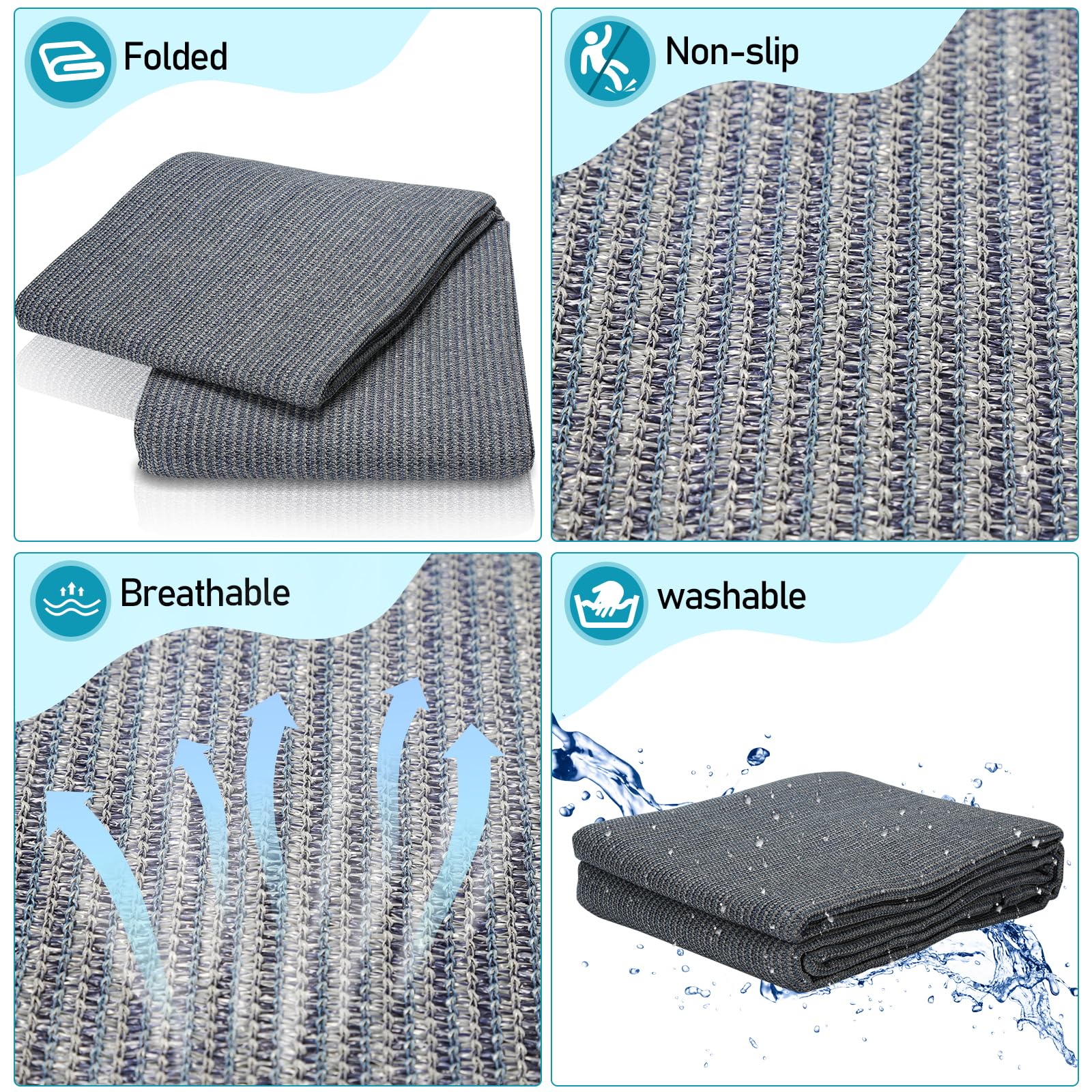 Alfombra para Tienda de campaña, con 13 piquetas y Bolsa de Transporte, Resistente a la Intemperie, Antideslizante, Transpirable, Color Gris y Azul