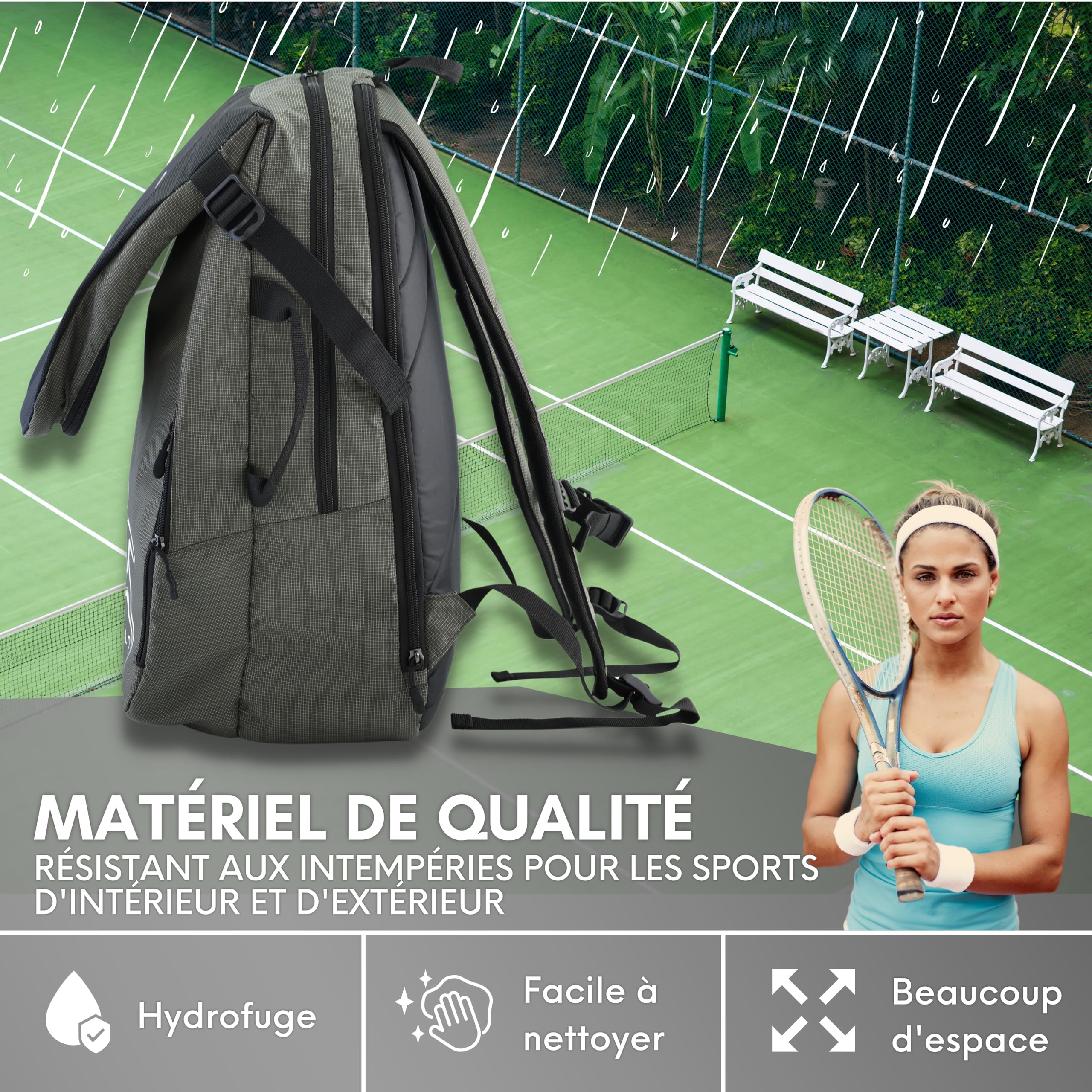 BALLO® Sac à dos de tennis, de raquette de tennis, de badminton, pour homme et femme, avec compartiment à chaussures et compartiment fermé pour raquette