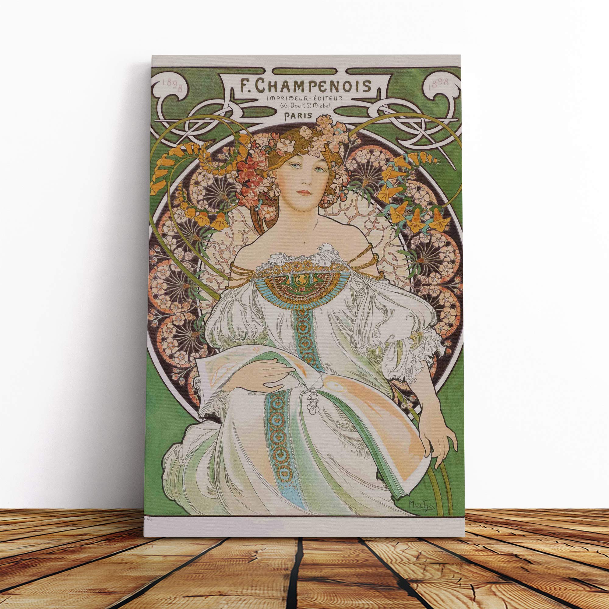 Alphonse Mucha Champenois Canvas Print | Gallery Wrapped 30mm Frame Wall Art | 30x20 inches | Ready to Hang | Modern Picture | Living Room Bedroom Lounge Office