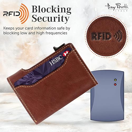 Miniatura 9 de Tony Perotti Cartera triple de cuero italiano para hombre - Cartera de acceso rápido RFID con bolsillo para efectivo y recibos