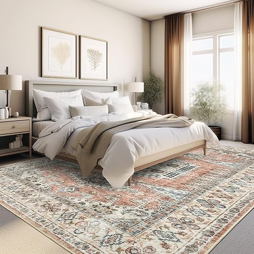 Miniatura 4 de Valenrug Alfombra lavable de 4 x 6 pies, colección verde, alfombra antideslizante y resistente a las manchas, para sala de estar, dormitorio antiguo