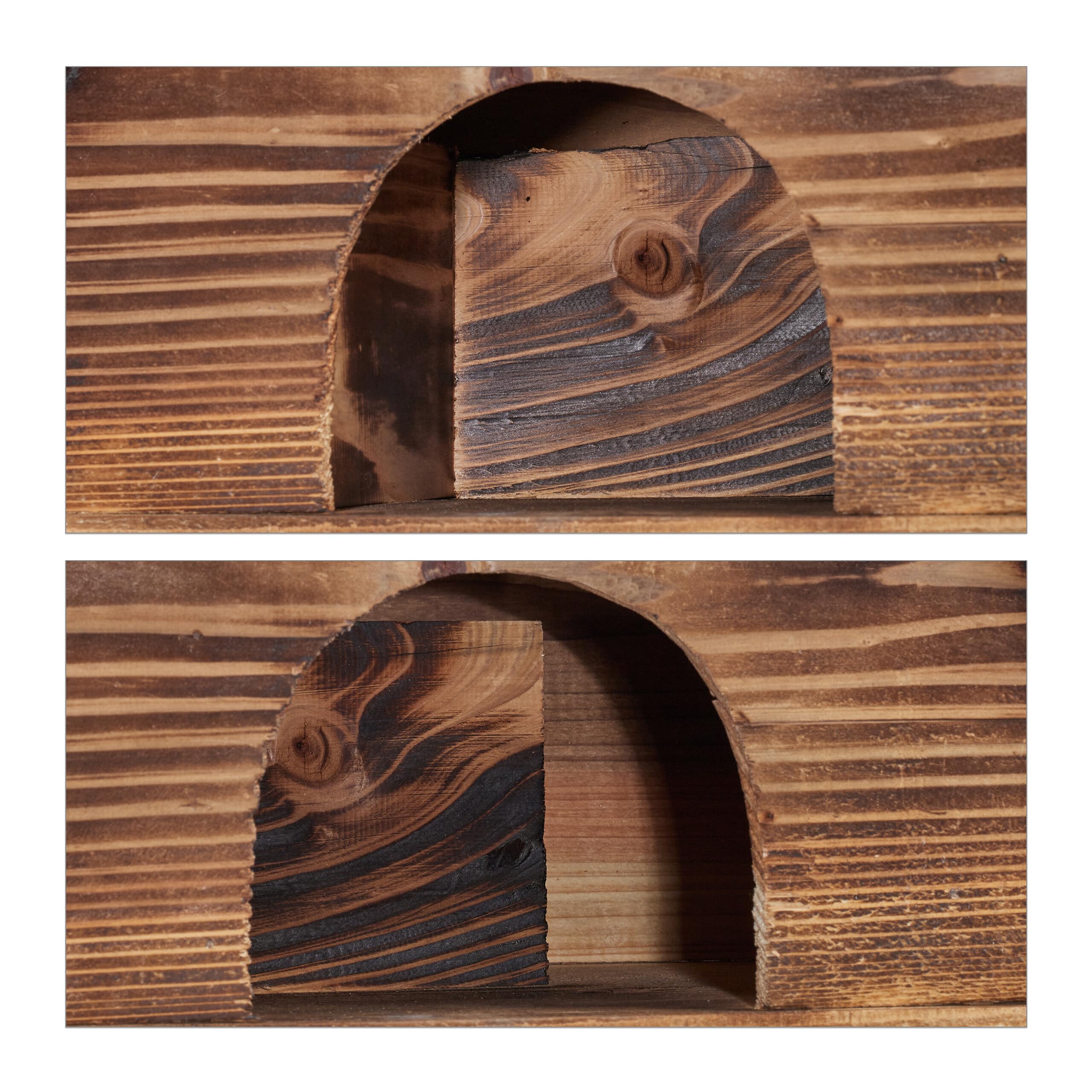 Relaxdays Casa Erizo, Madera Quemada, Cueva Animales con Suelo, Forma Iglú, Refugio Hibernación, 25 x 40 x 30 cm, Marrón