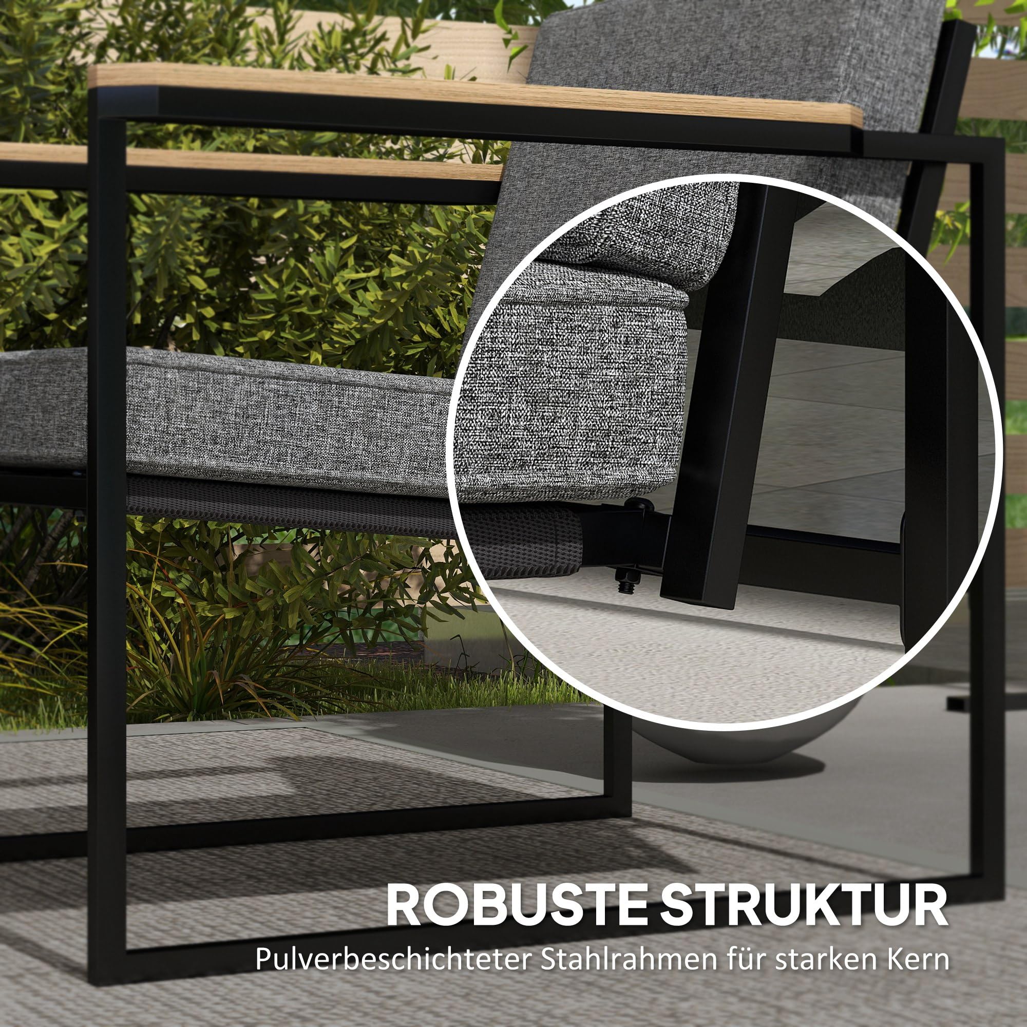 Outsunny Gartenmöbel Set Wetterfest für 4 Personen, 2er Sofa, Balkon Grau | 2 Stühle, Sitzkissen, Beistelltisch, Balkonmöbel-Set, Outdoor Sitzgruppe, Terrassenmöbel, Gartengarnitur, Garten, Terrasse